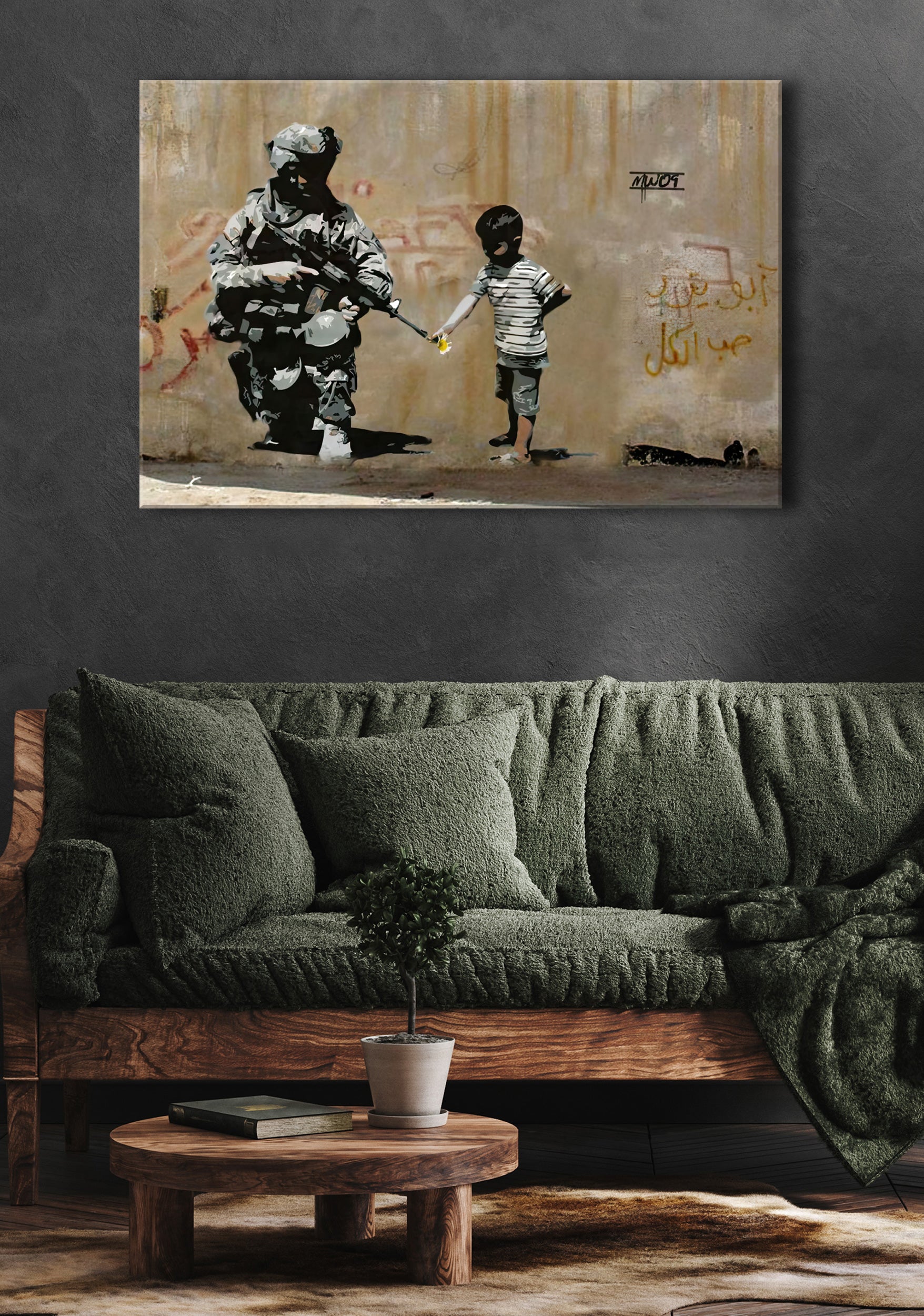 Banksy - Kind und Soldat , Leinwandbild