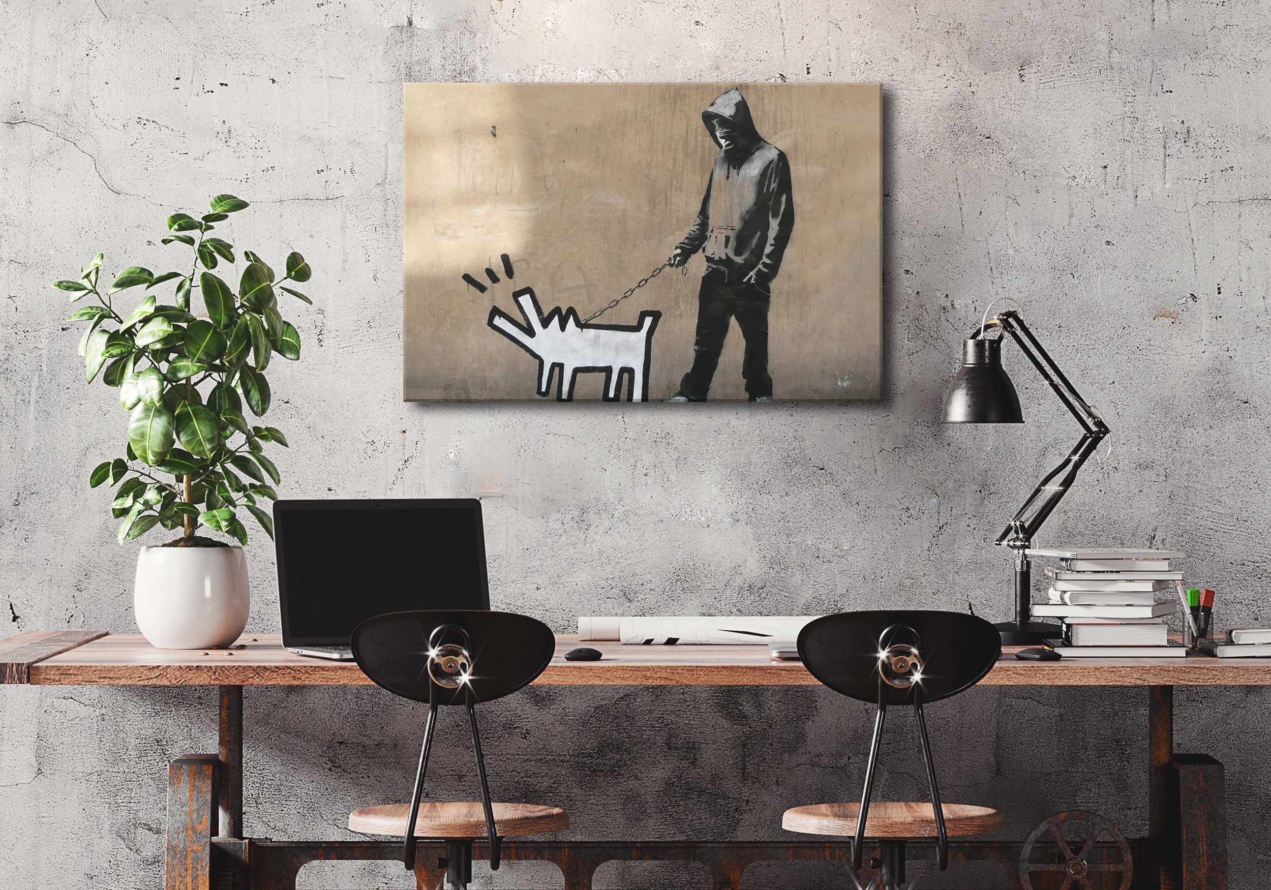 Banksy - Dog Walking, Leinwandbild