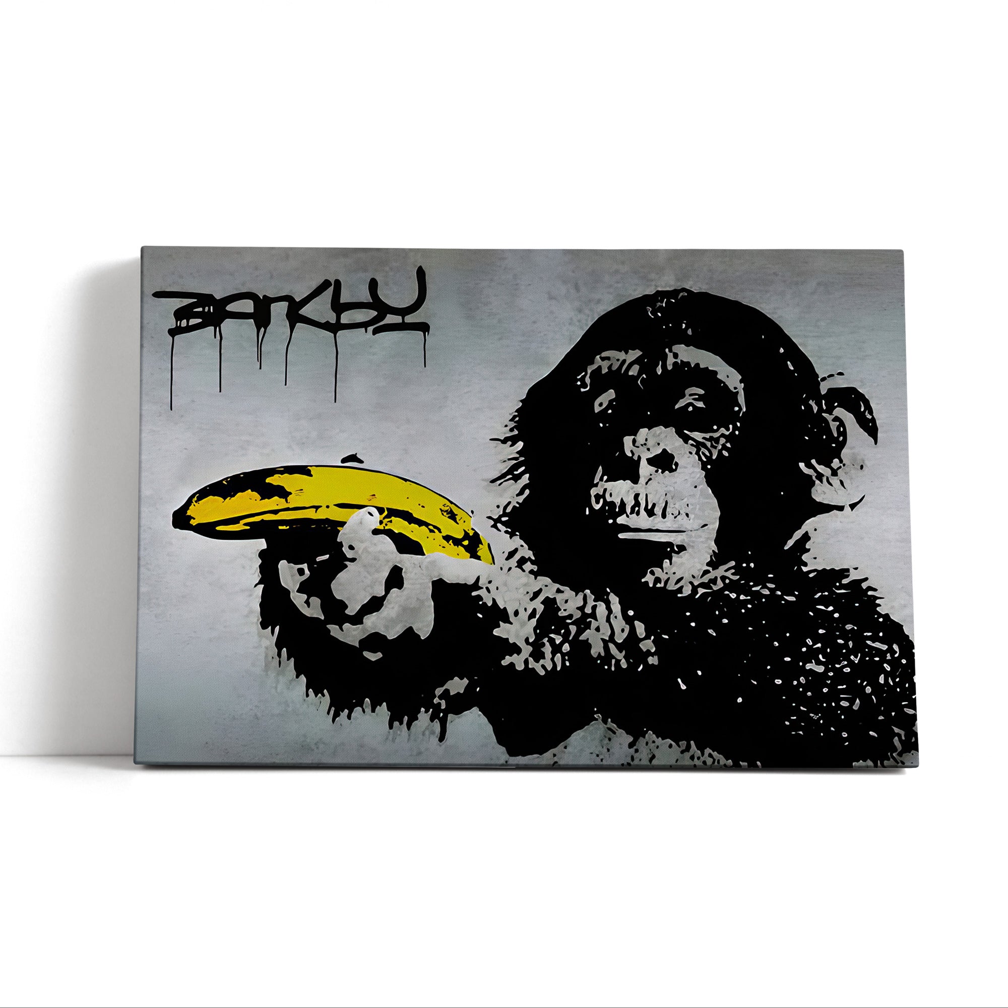 Banksy - Affe schießt mit Banane, Leinwandbild