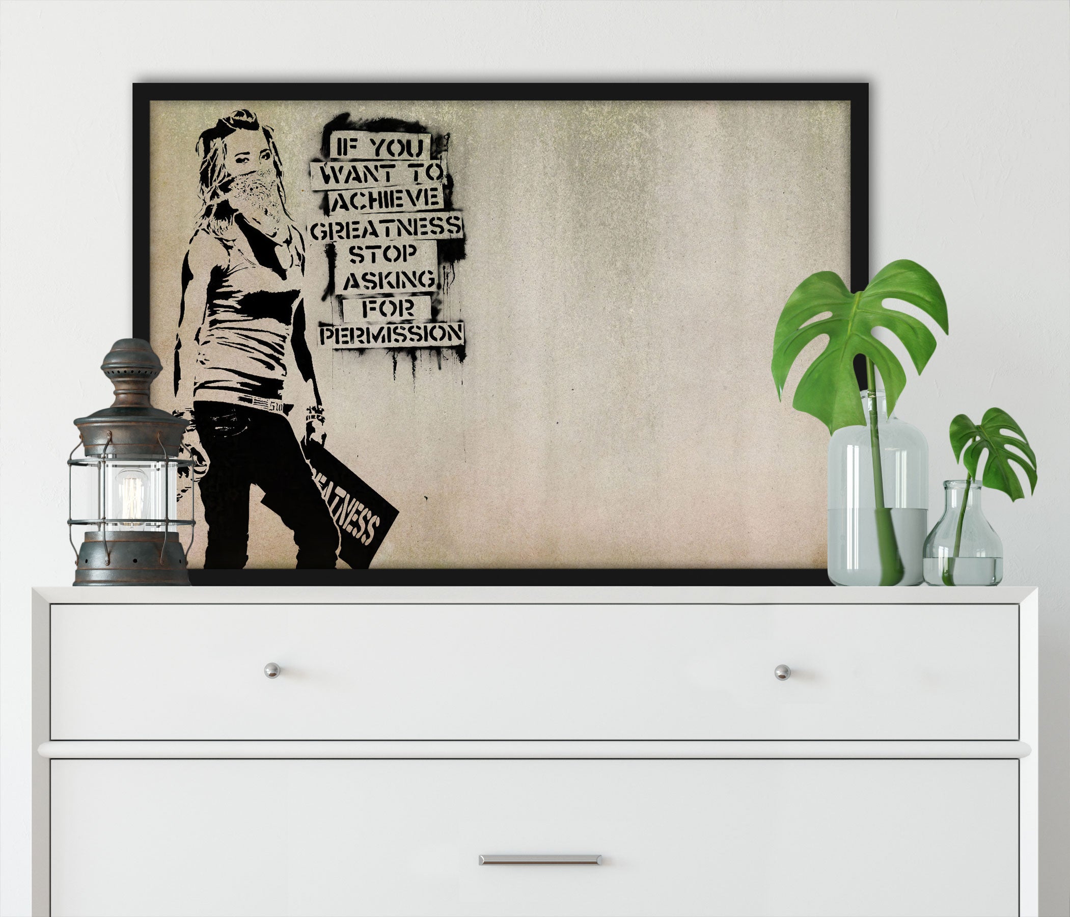 Banksy - Permission Quote, Poster im Rahmen