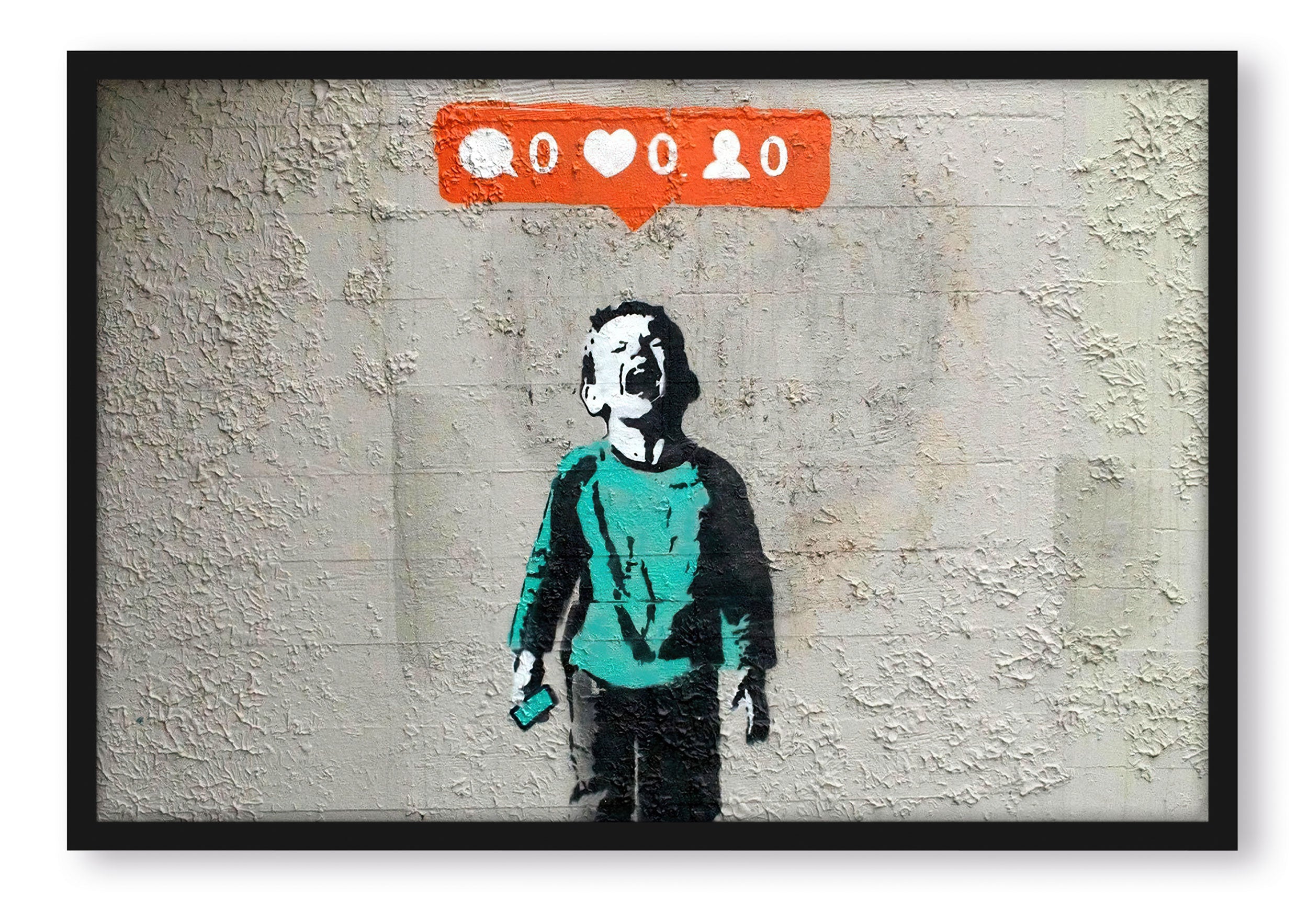 Banksy - Kind mit null likes, Poster im Rahmen