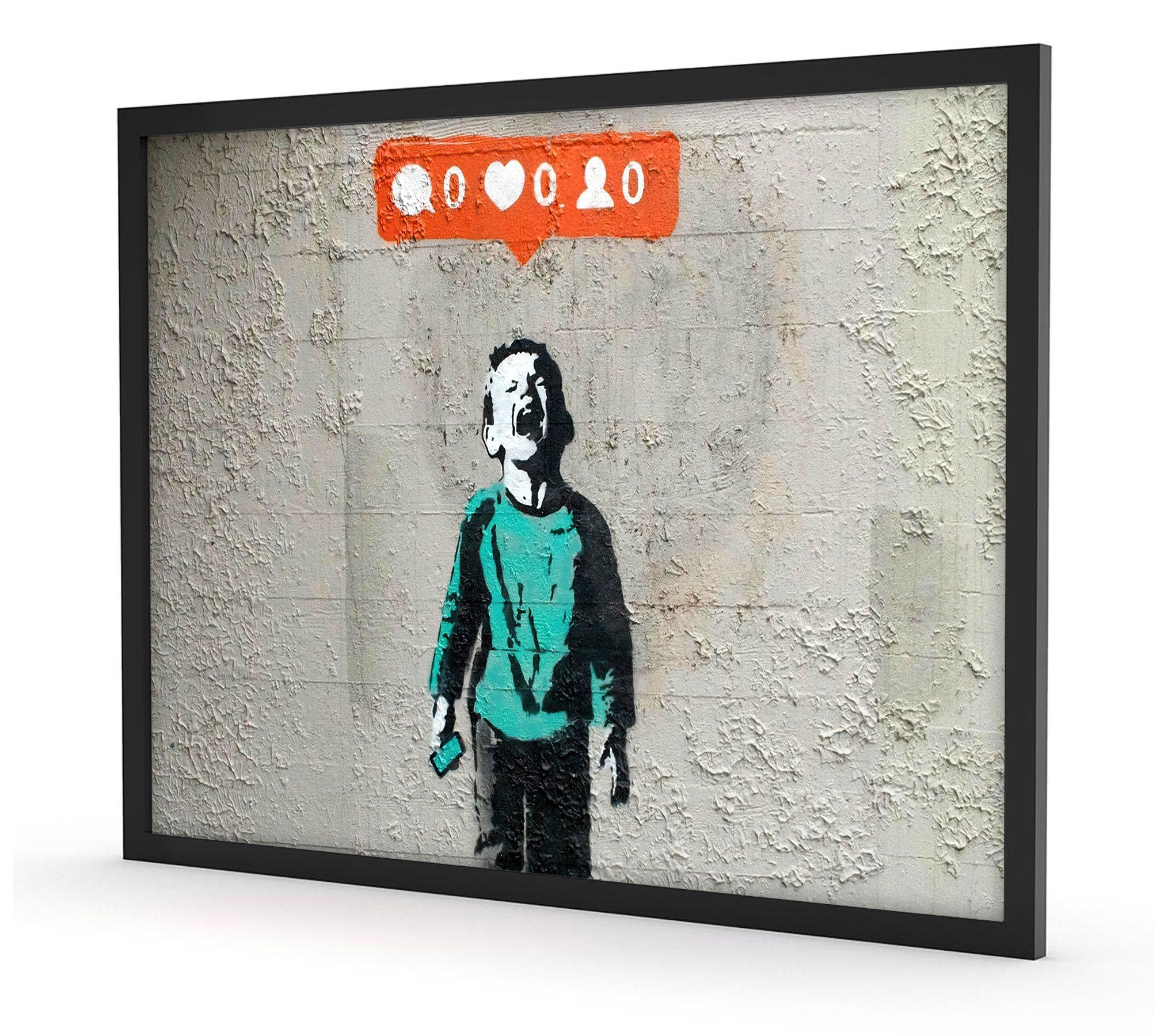 Banksy - Kind mit null likes, Poster im Rahmen