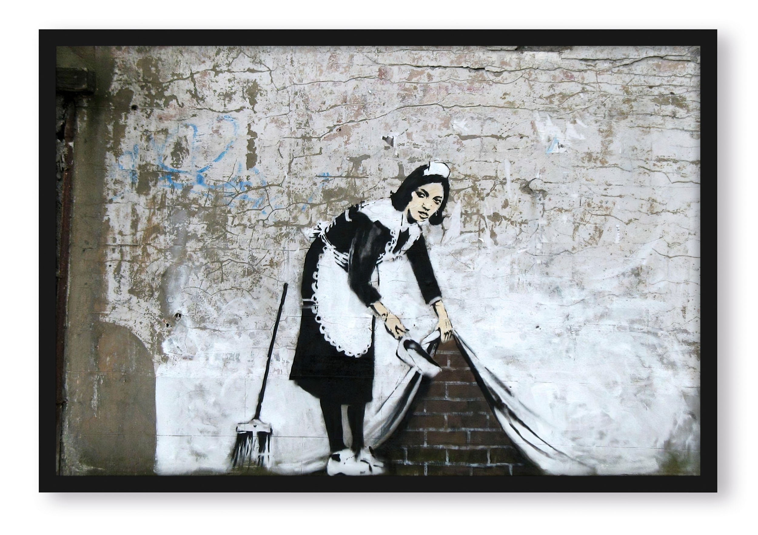 Banksy - Putz Frau , Poster im Rahmen