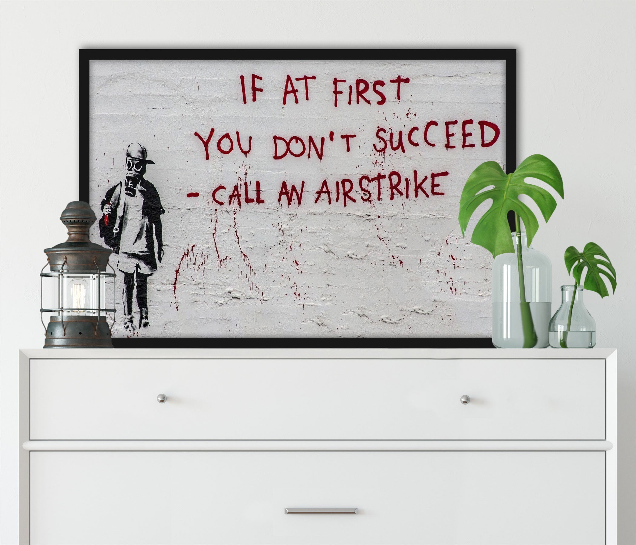 Banksy - Call an Airstrike, Poster im Rahmen