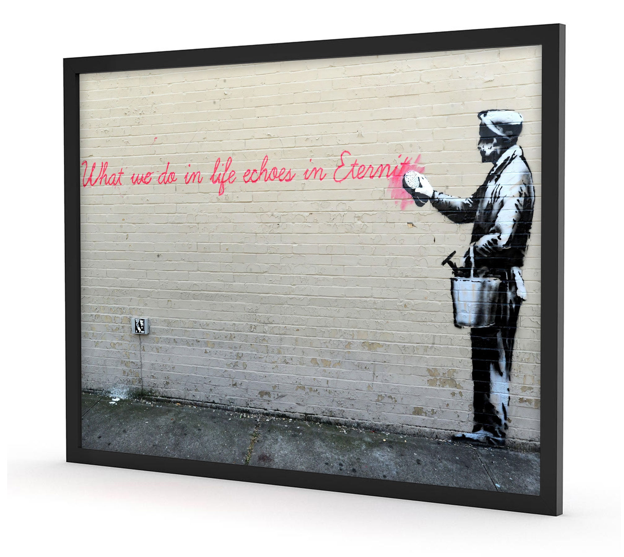 Banksy - Putzender Mann , Poster im Rahmen