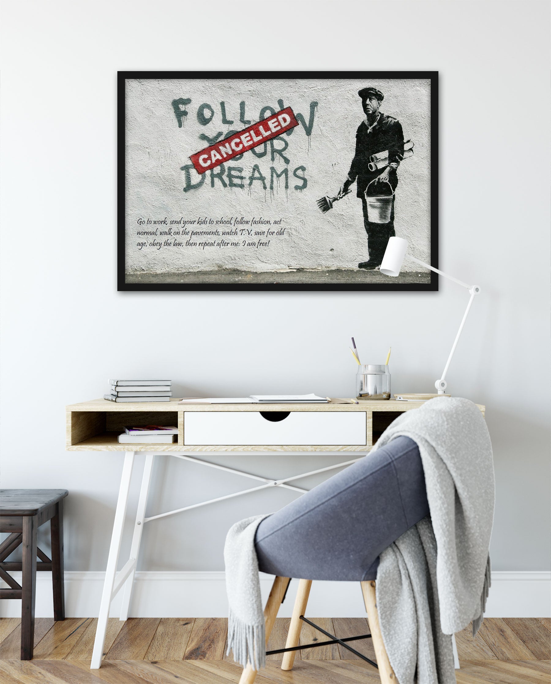 Banksy - Follow your Dreams, Poster im Rahmen