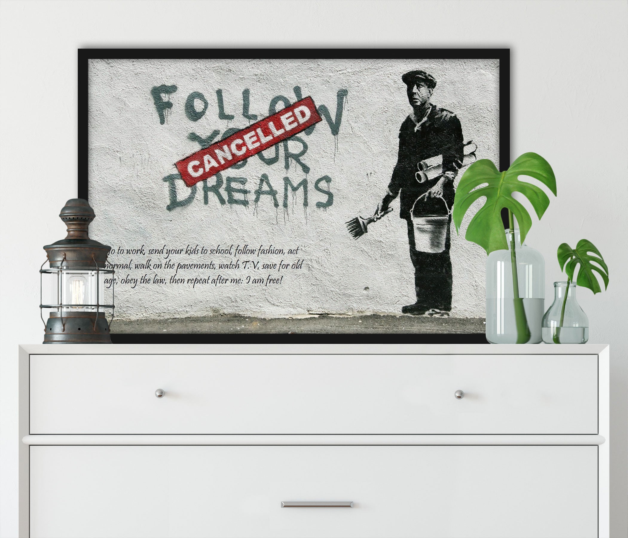 Banksy - Follow your Dreams, Poster im Rahmen