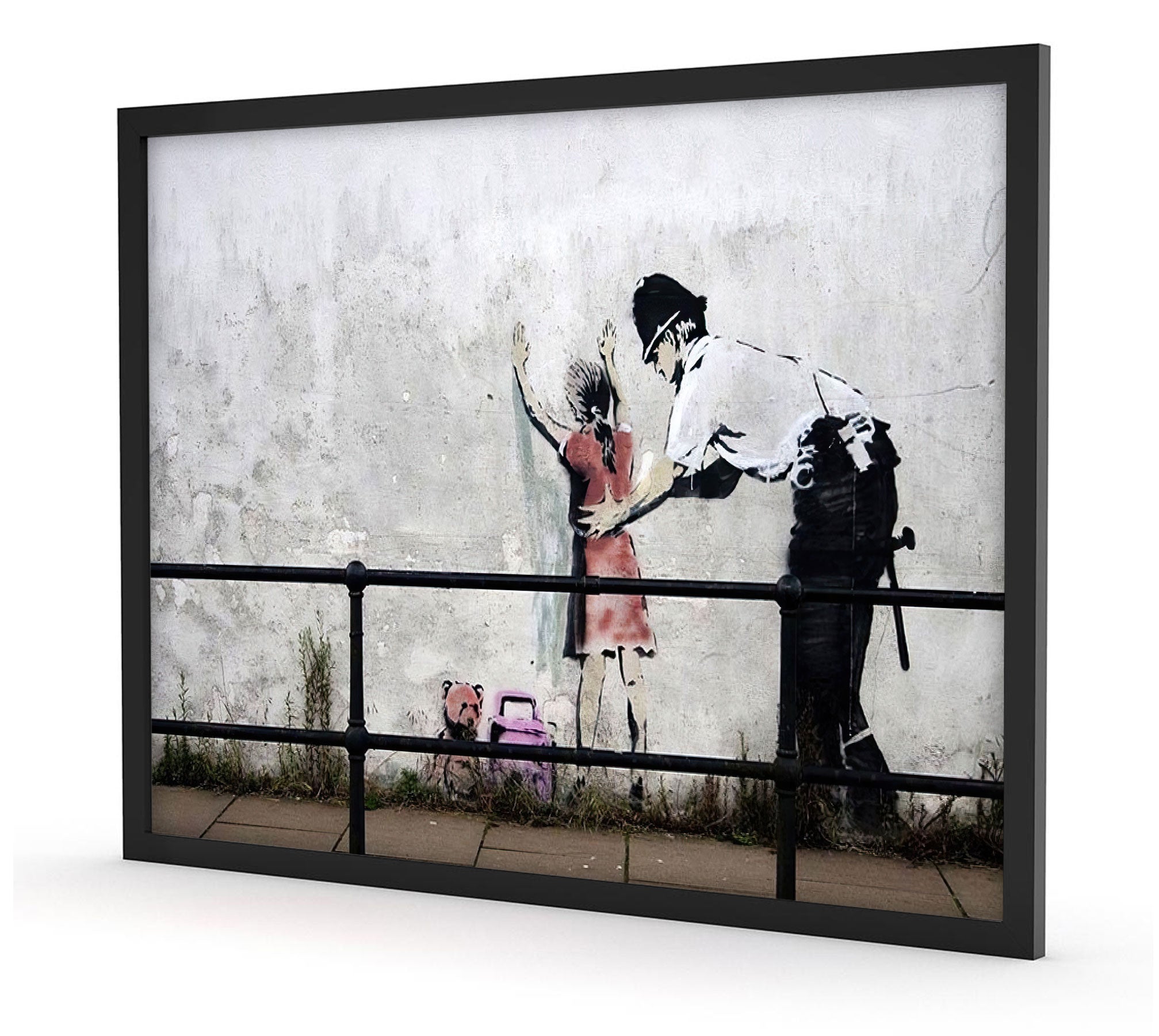 Banksy - Polizist durchsucht Mädchen , Poster im Rahmen