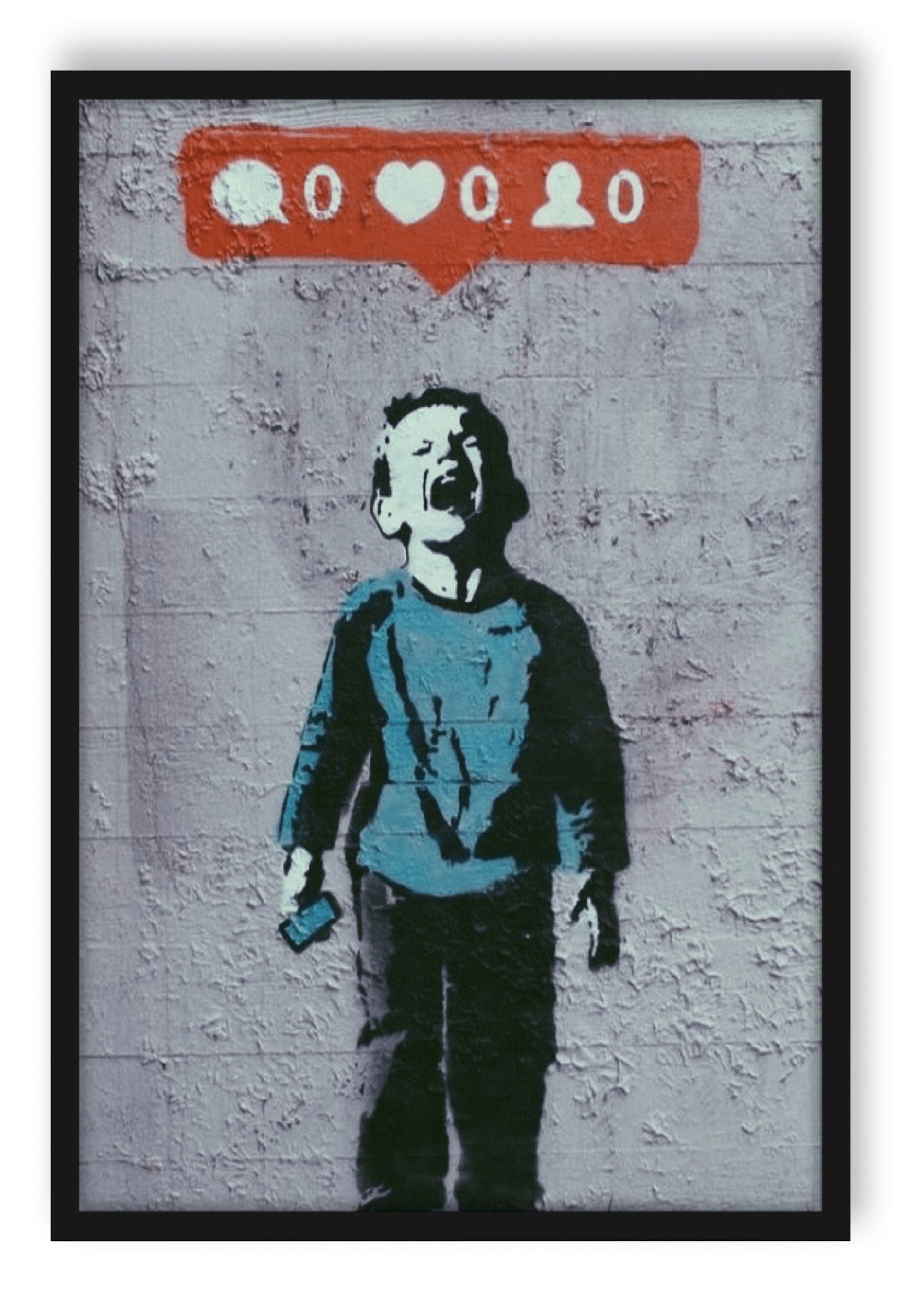 Banksy - Kind mit null likes, Poster im Rahmen