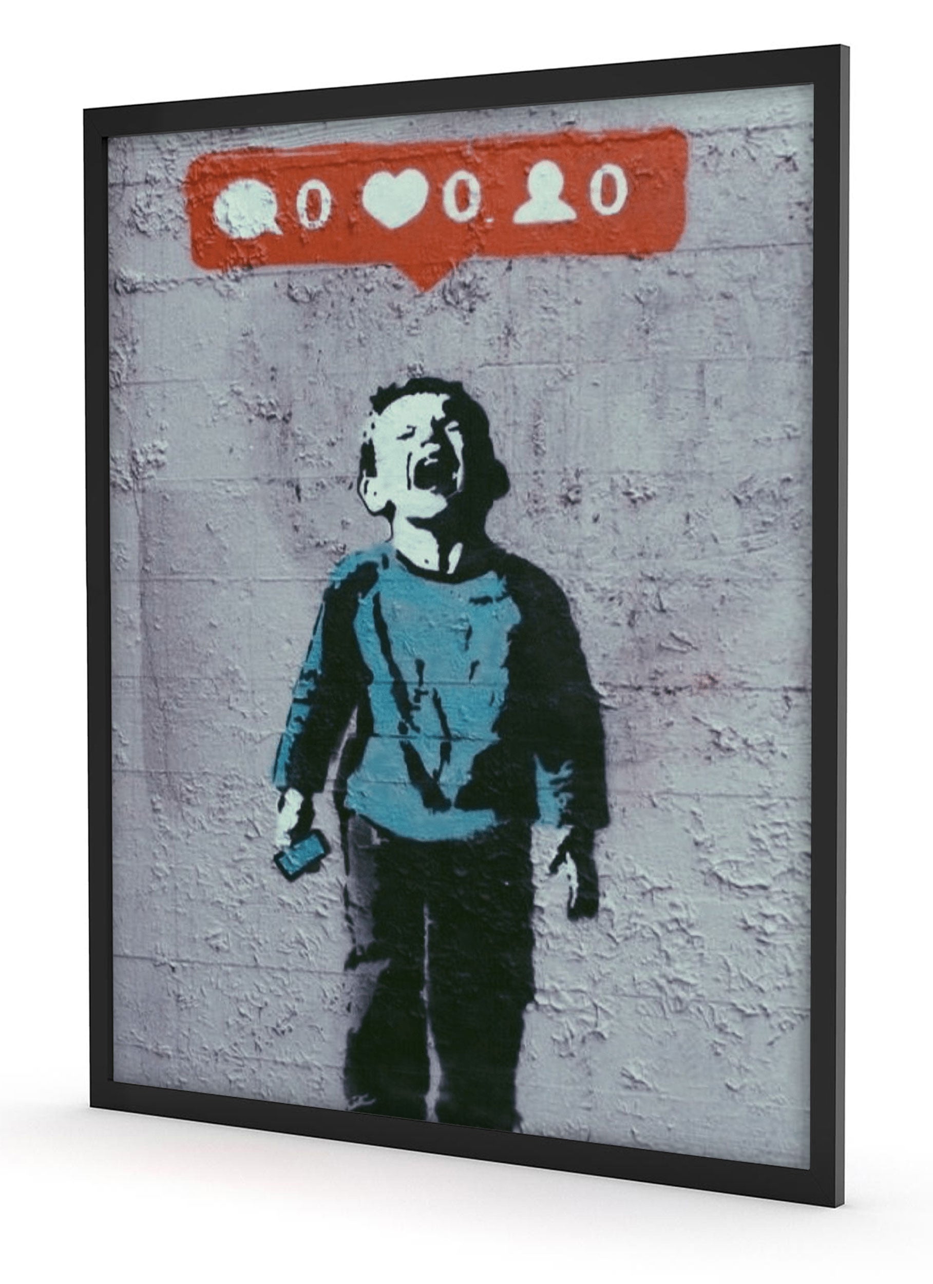 Banksy - Kind mit null likes, Poster im Rahmen