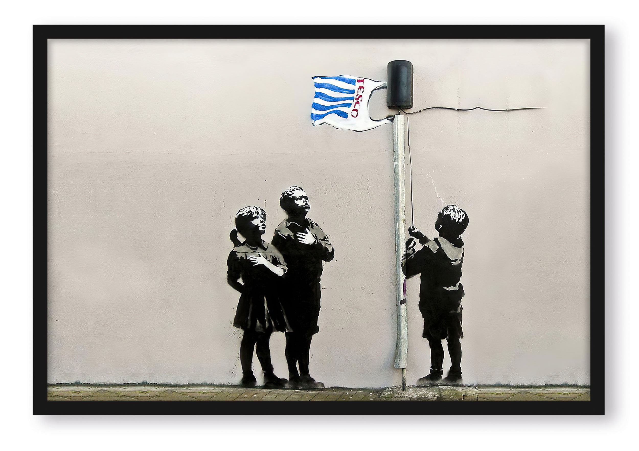 Banksy - Drei Kinder , Poster im Rahmen