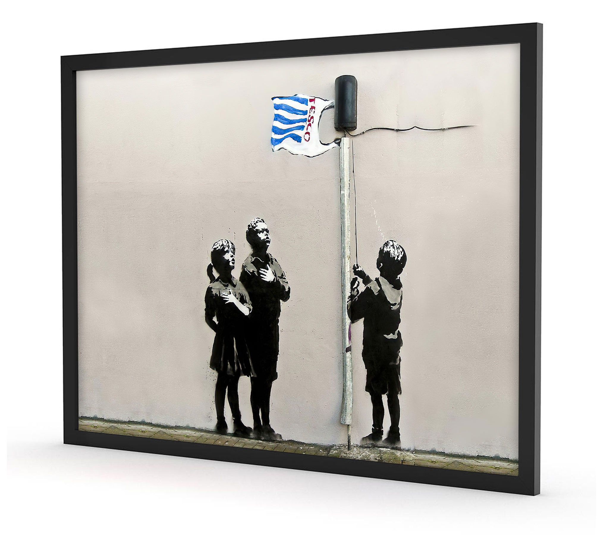 Banksy - Drei Kinder , Poster im Rahmen