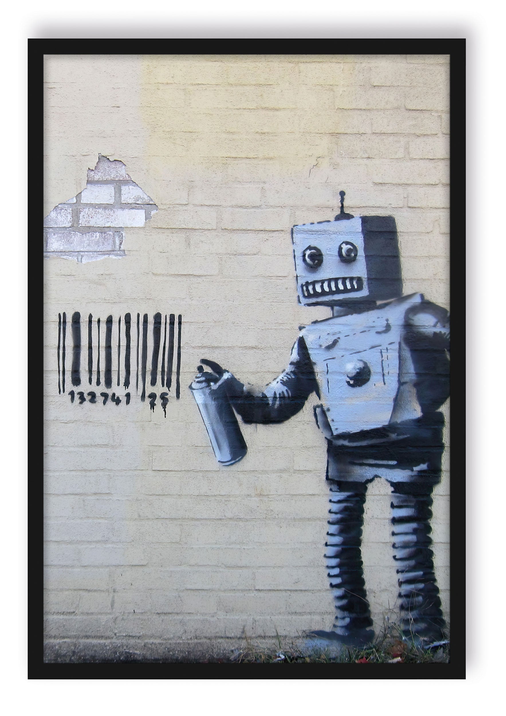 Banksy - Roboter mit code , Poster im Rahmen