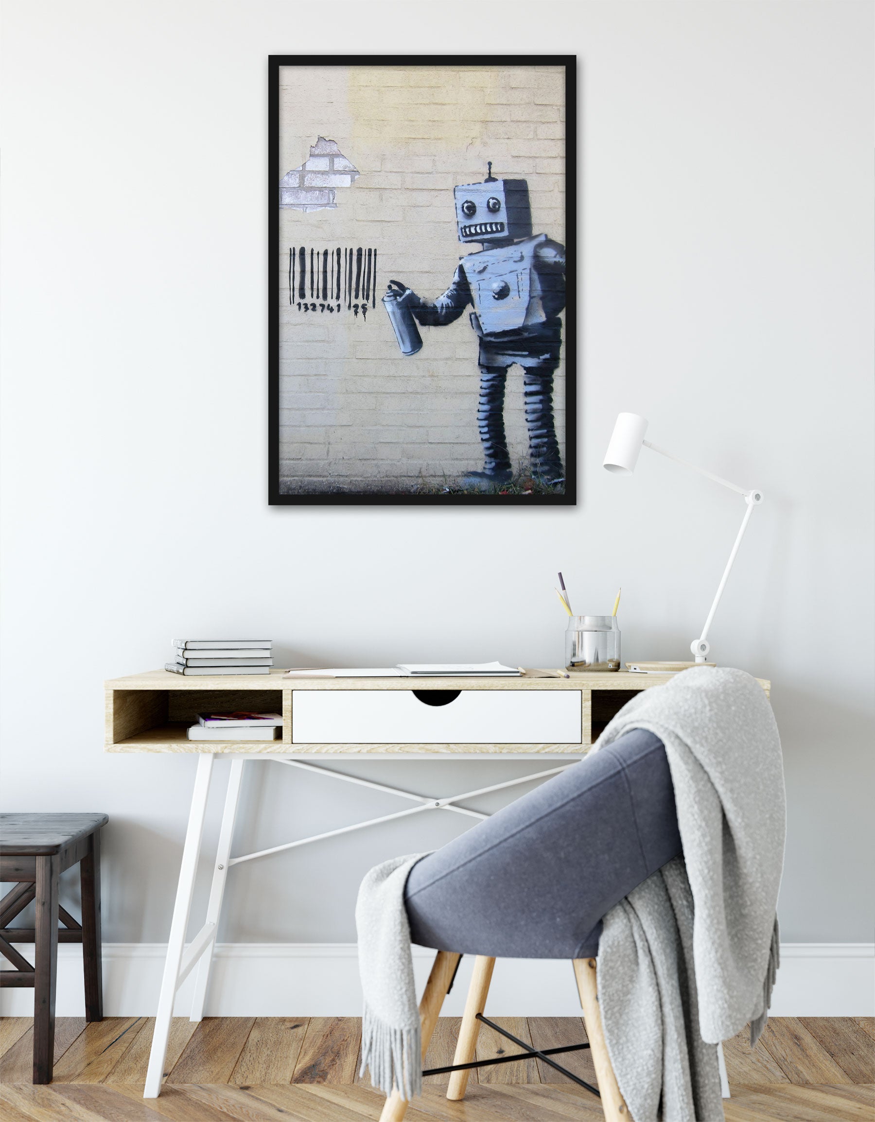 Banksy - Roboter mit code , Poster im Rahmen