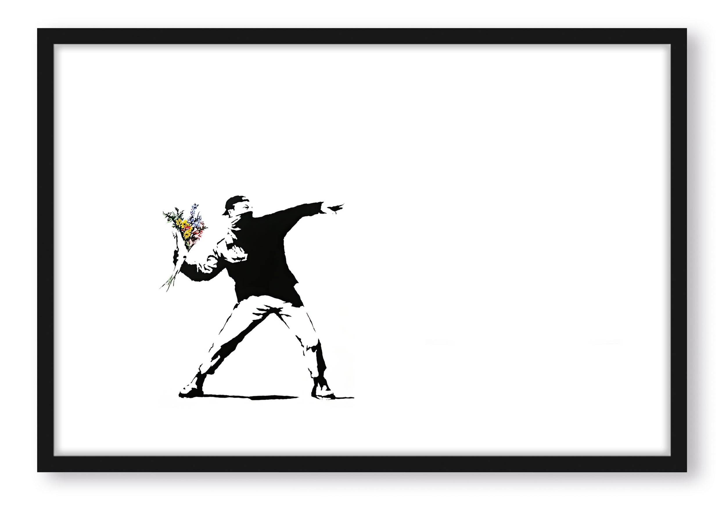 Banksy - Mann mit Blumen , Poster im Rahmen