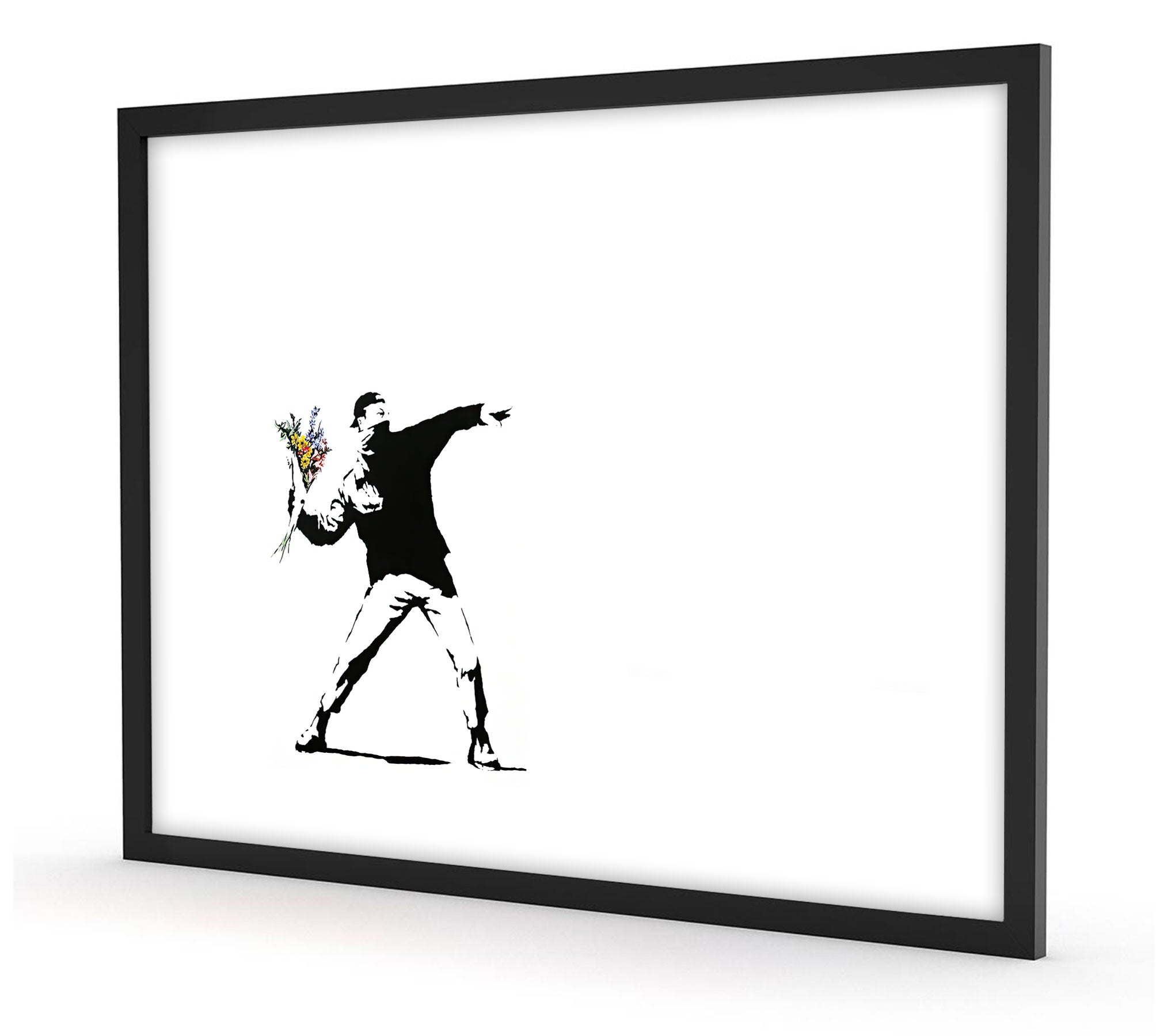 Banksy - Mann mit Blumen , Poster im Rahmen