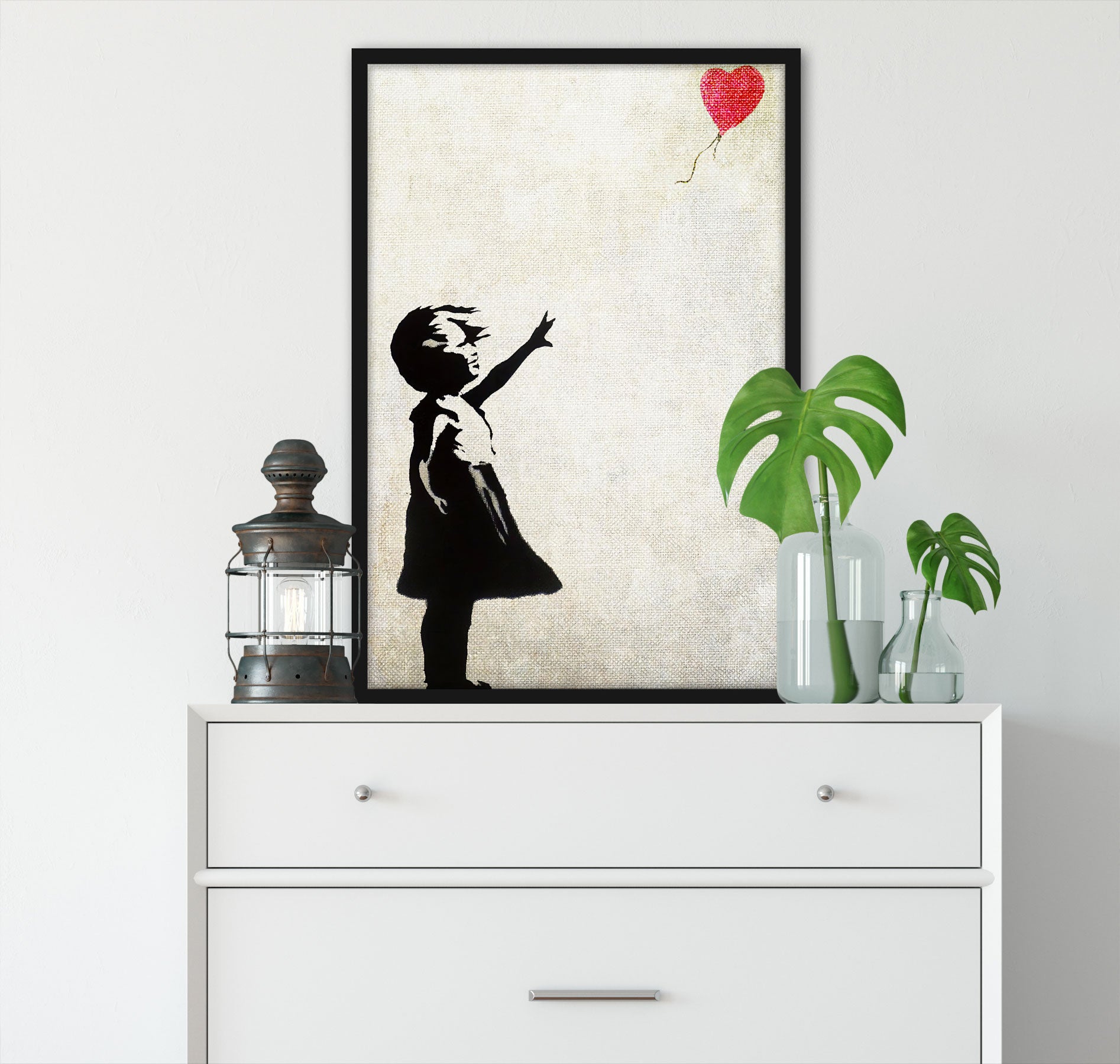 Banksy - Kind mit rotem Ballon , Poster im Rahmen