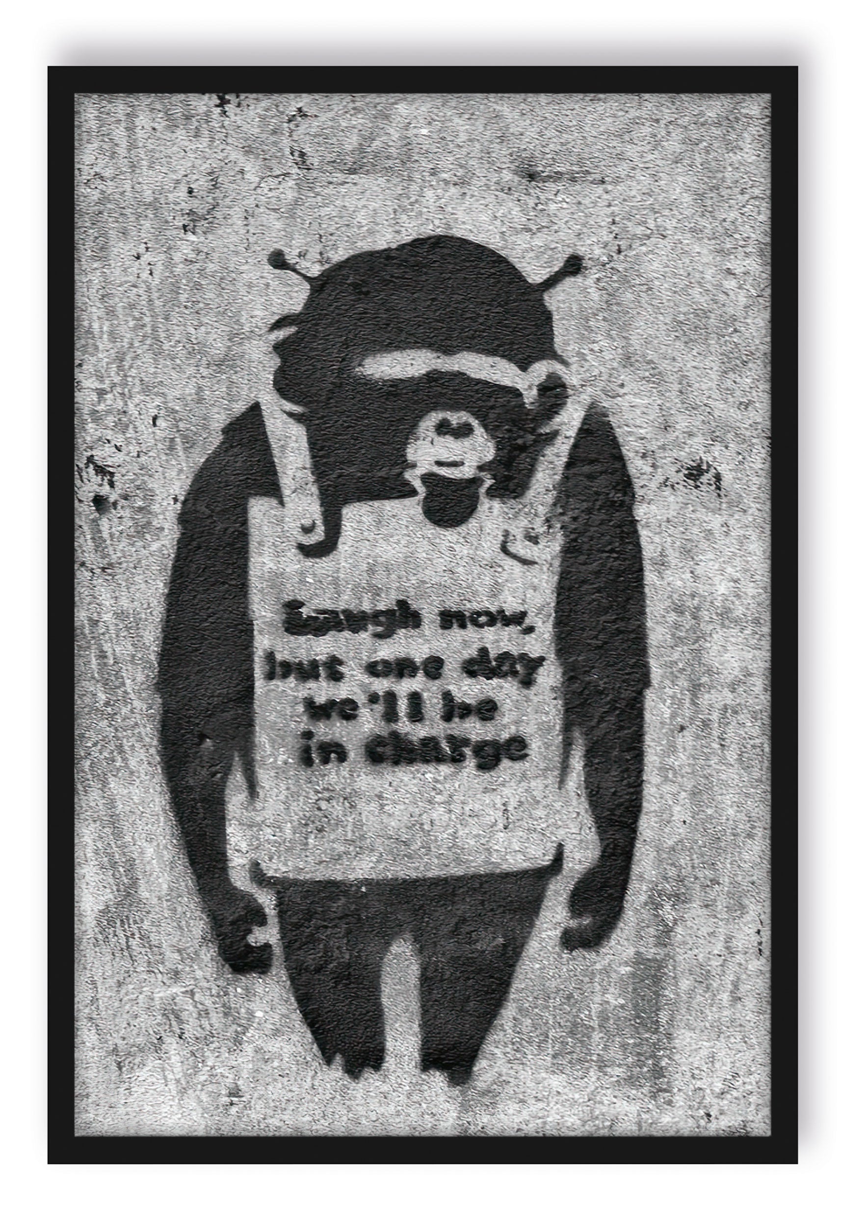 Banksy - Affe mit Schild , Poster im Rahmen