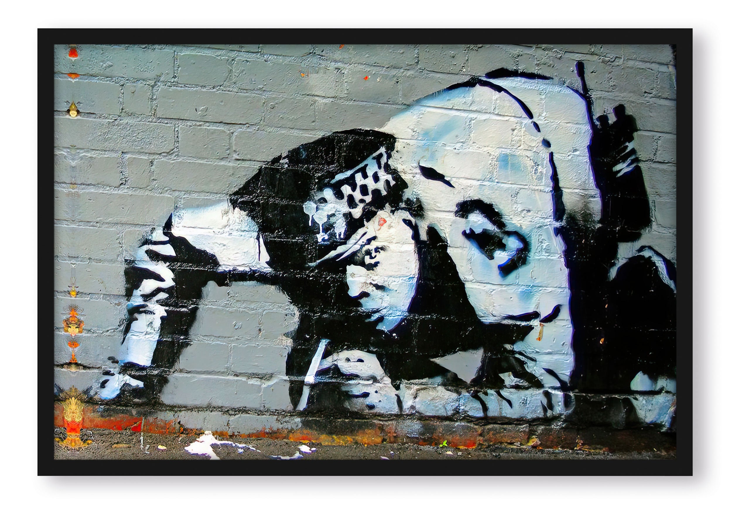 Banksy - Schauender Polizist , Poster im Rahmen