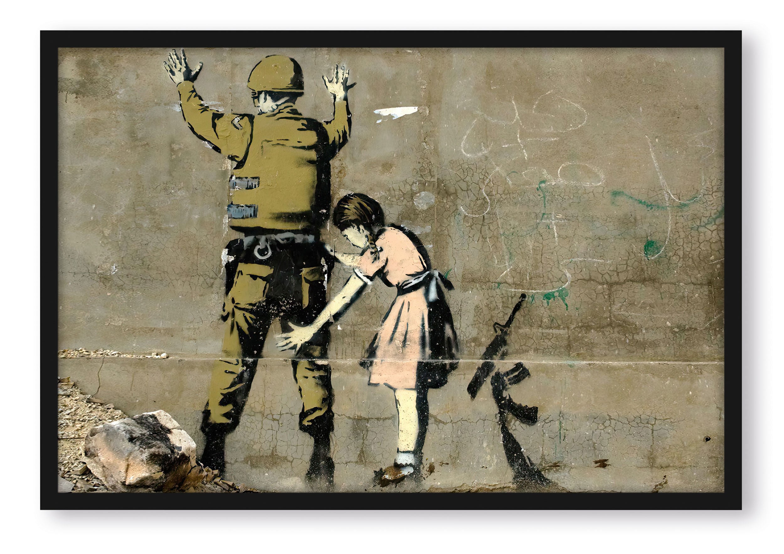 Banksy - Kind durchsucht Polizist, Poster im Rahmen