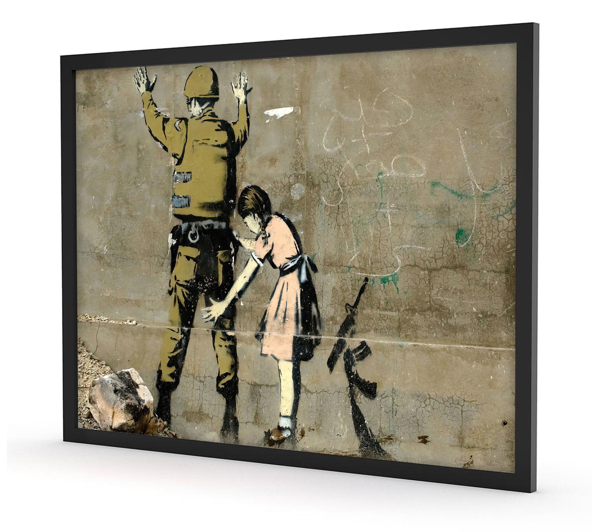 Banksy - Kind durchsucht Polizist, Poster im Rahmen