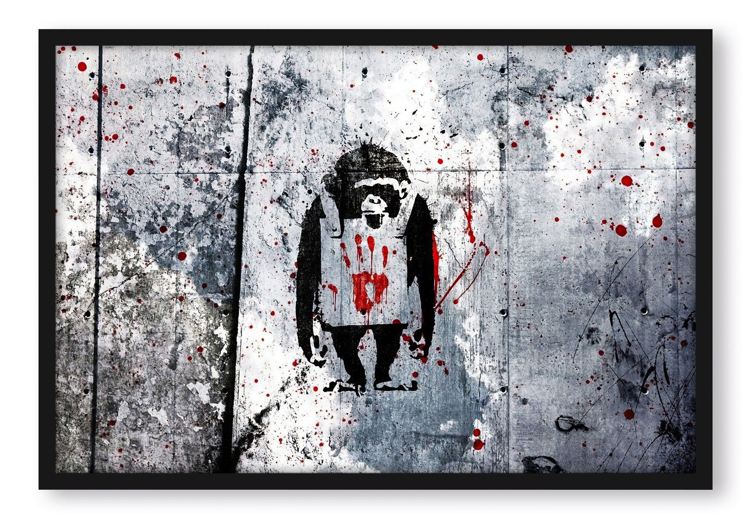 Banksy - Affe mit Hand abdruck , Poster im Rahmen