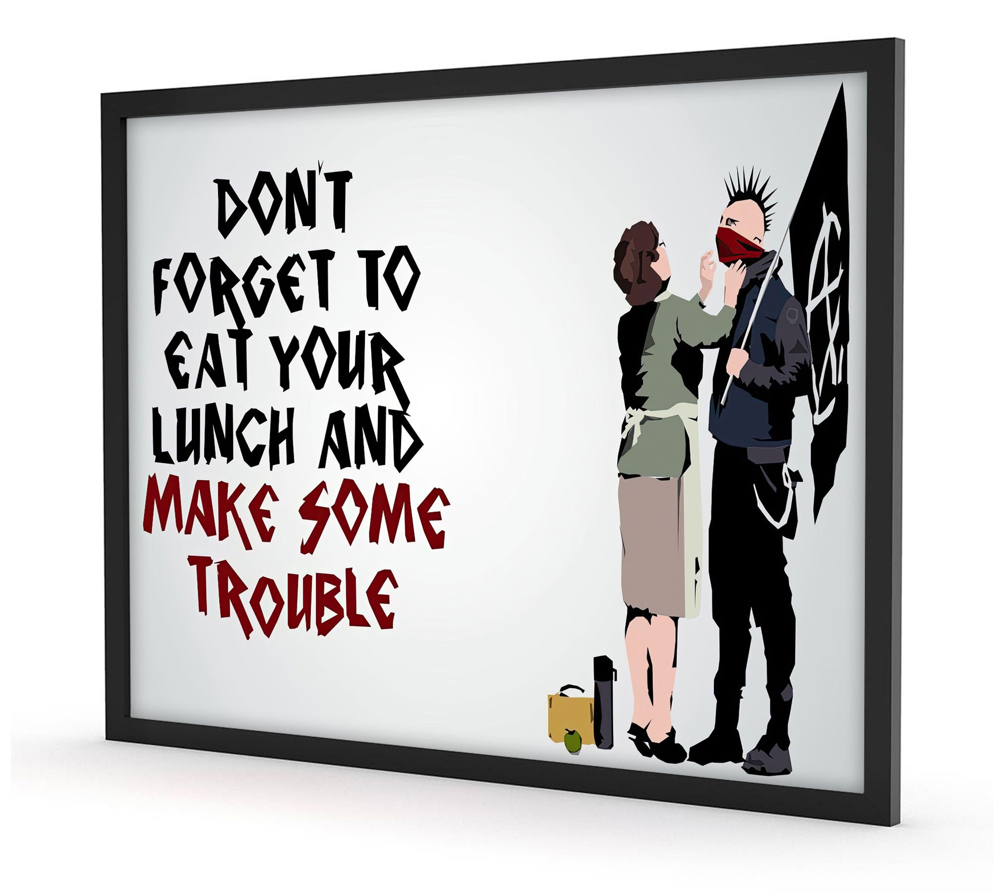 Banksy - Make some Trouble, Poster im Rahmen