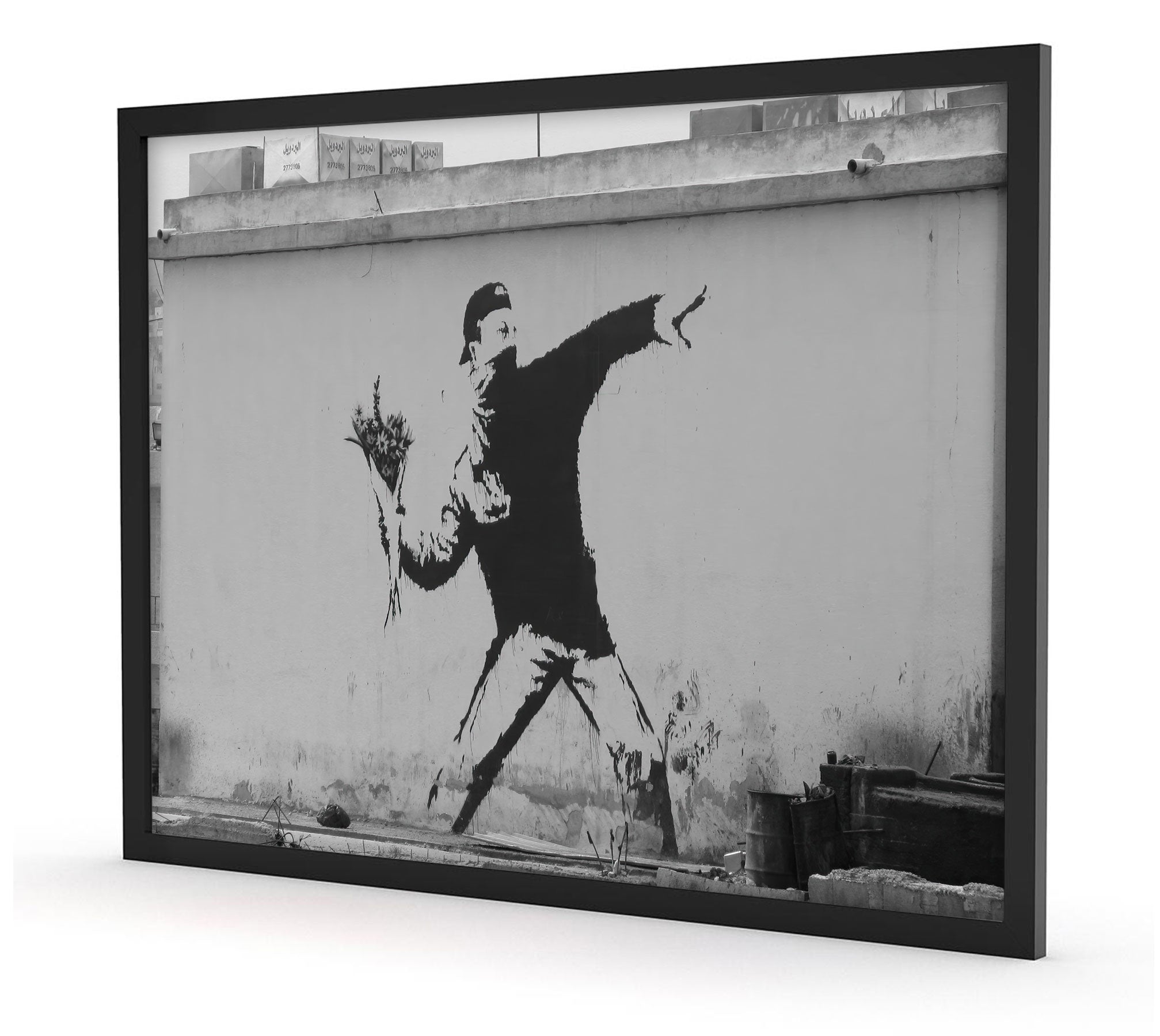 Banksy - Mann mit Blumen 2.0 , Poster im Rahmen