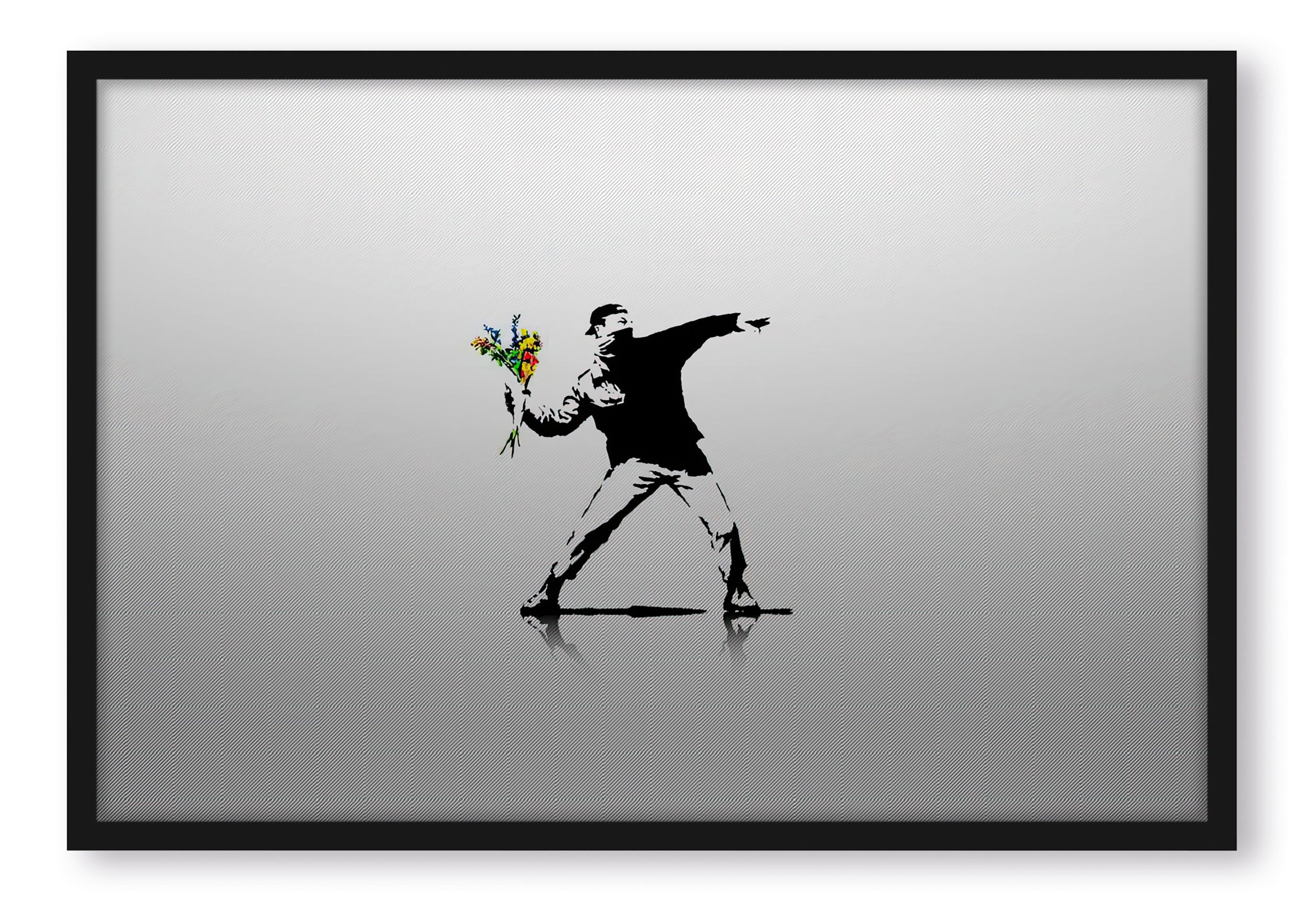 Banksy - Mann mit Blumen 3.0, Poster im Rahmen