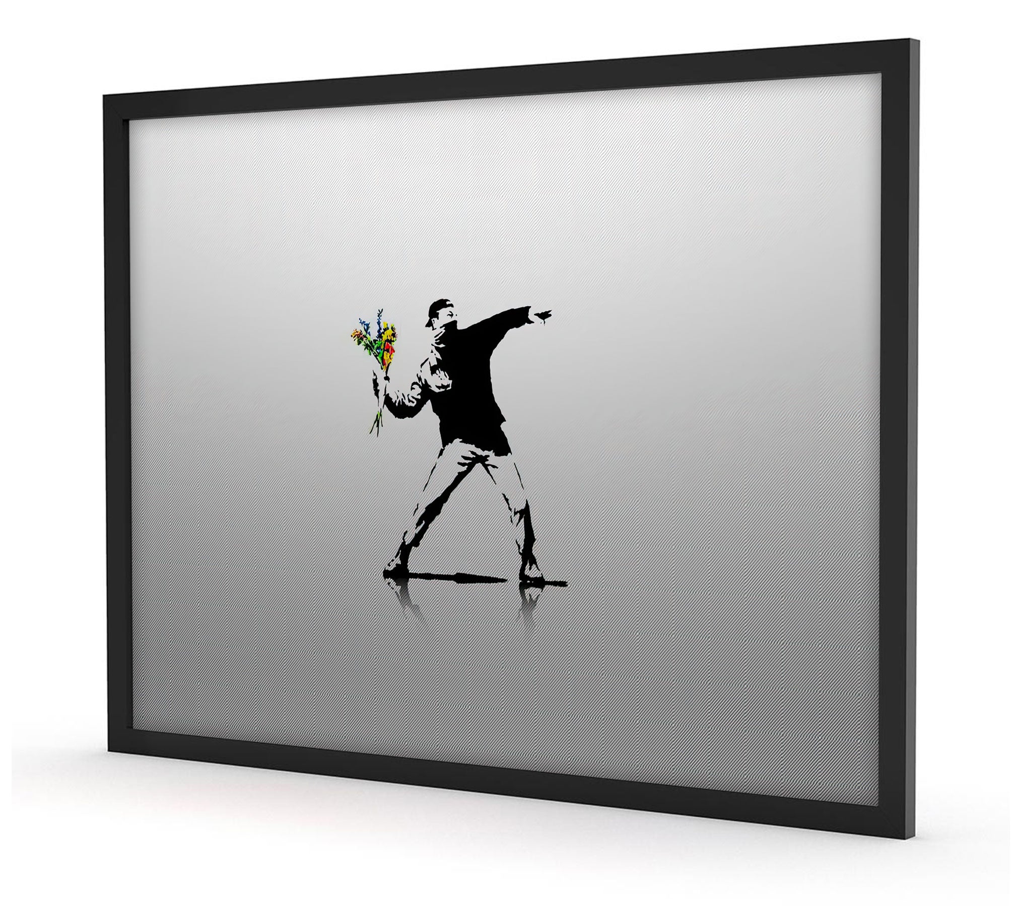 Banksy - Mann mit Blumen 3.0, Poster im Rahmen