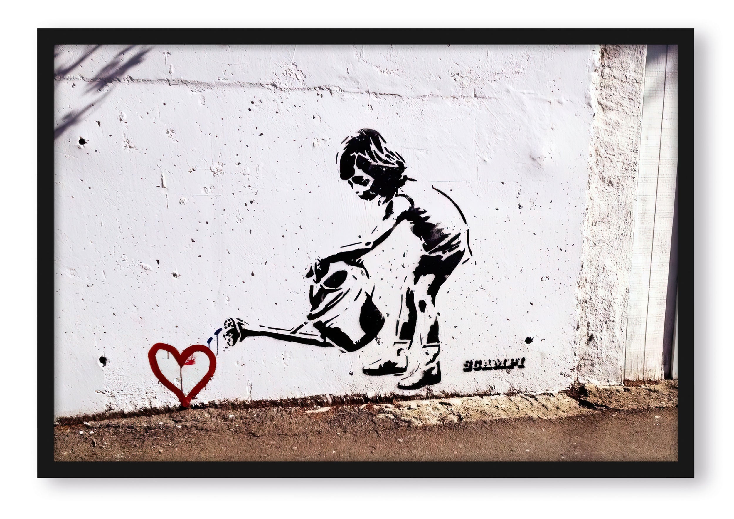 Banksy - Kind mit Giesskanne, Poster im Rahmen