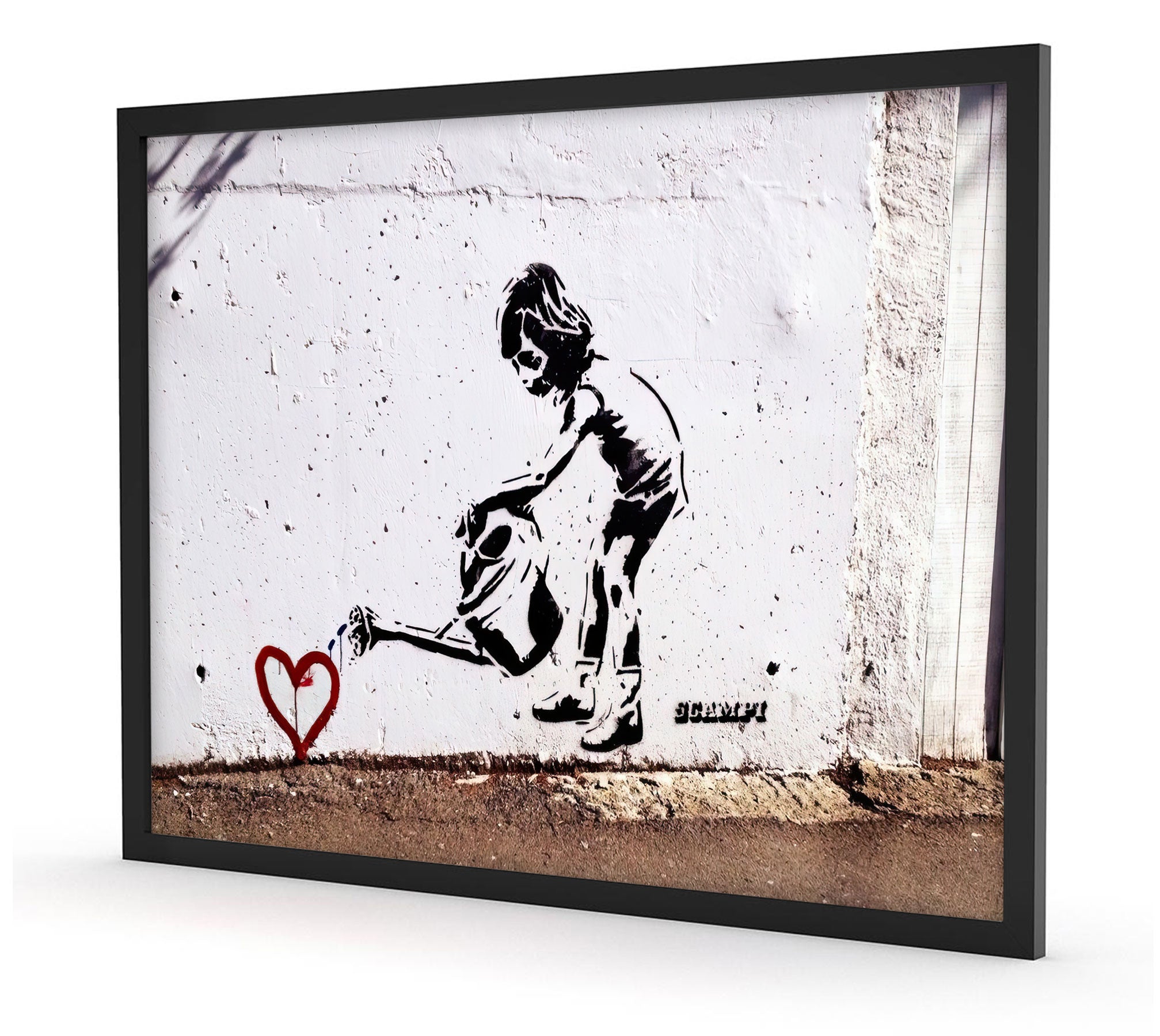 Banksy - Kind mit Giesskanne, Poster im Rahmen