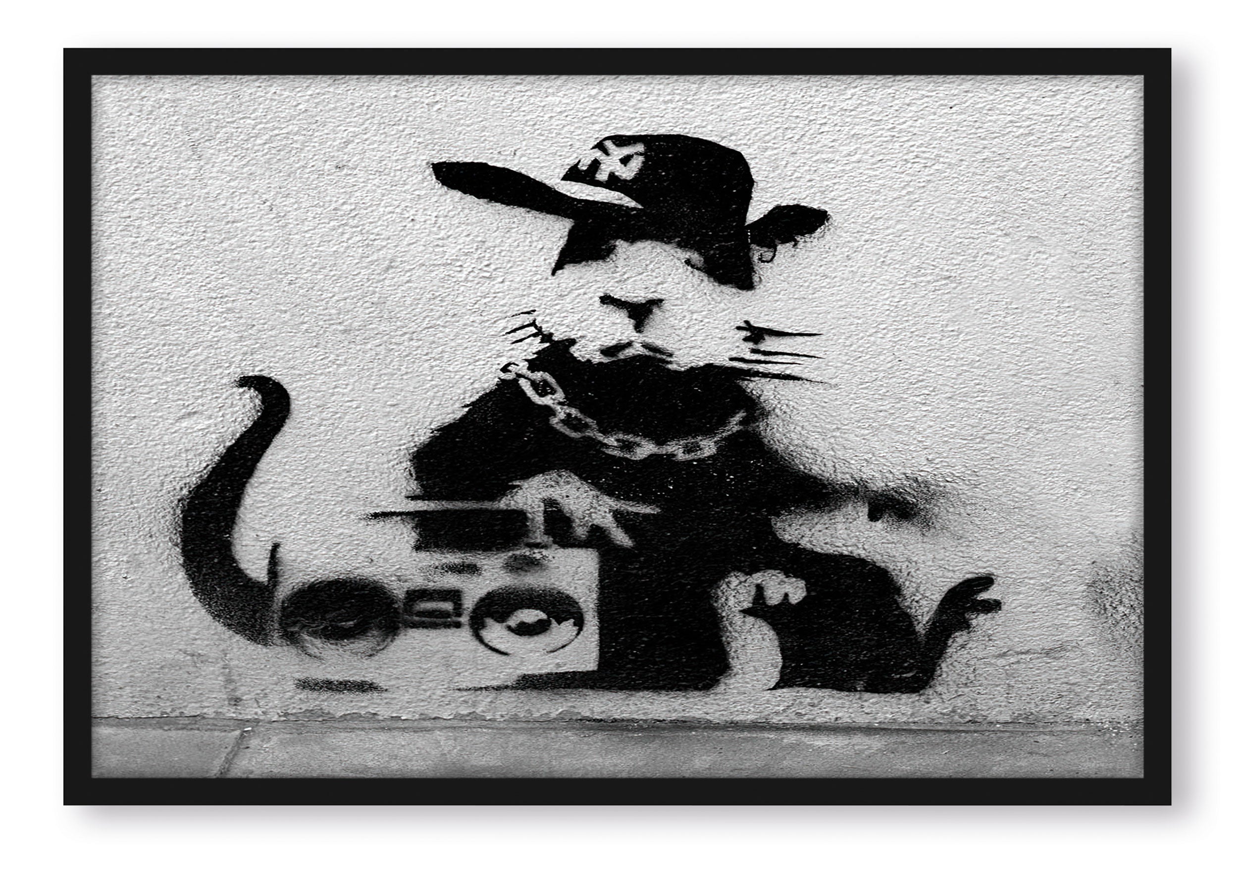 Banksy - Hamster mit Musik Box, Poster im Rahmen