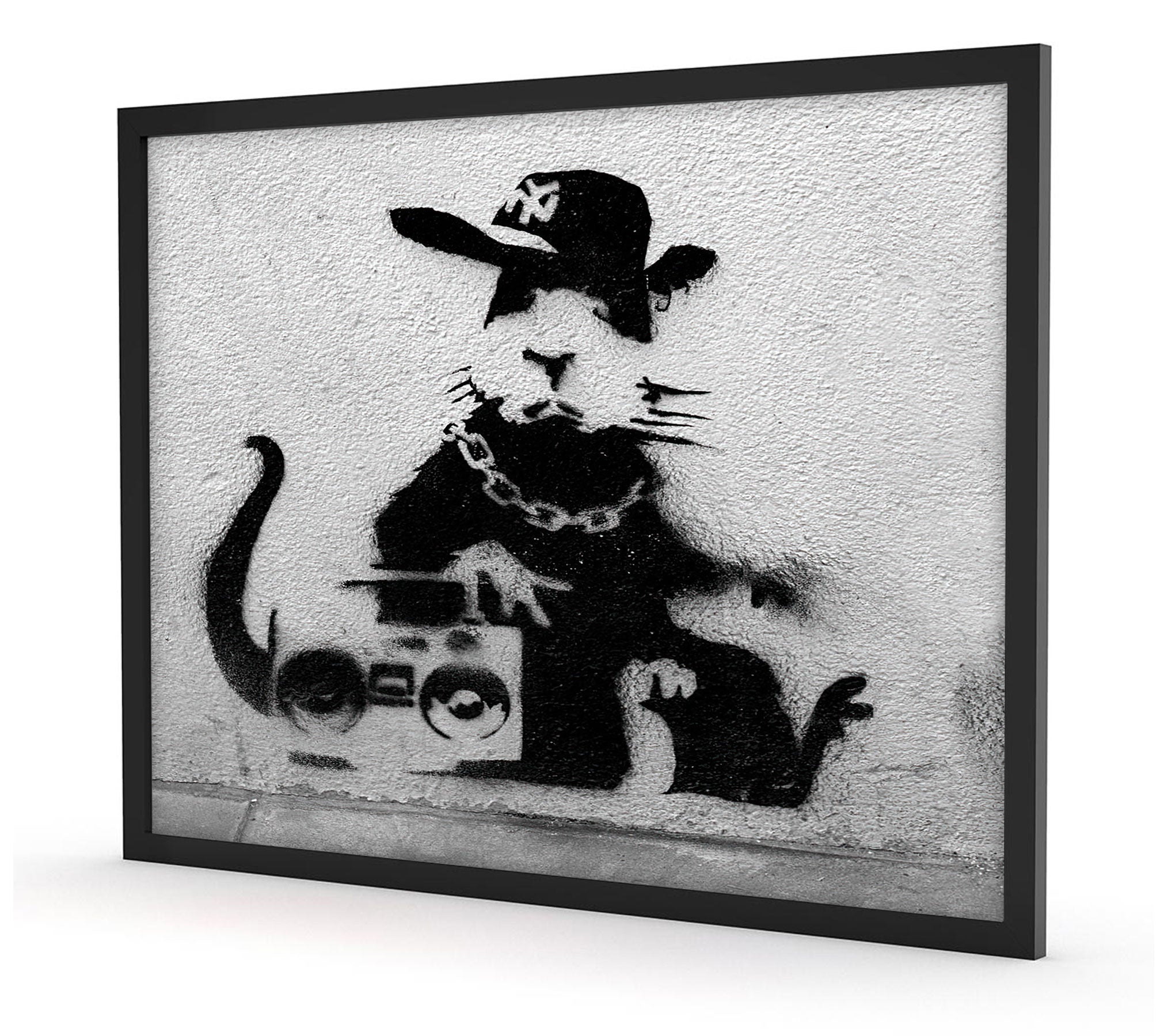 Banksy - Hamster mit Musik Box, Poster im Rahmen