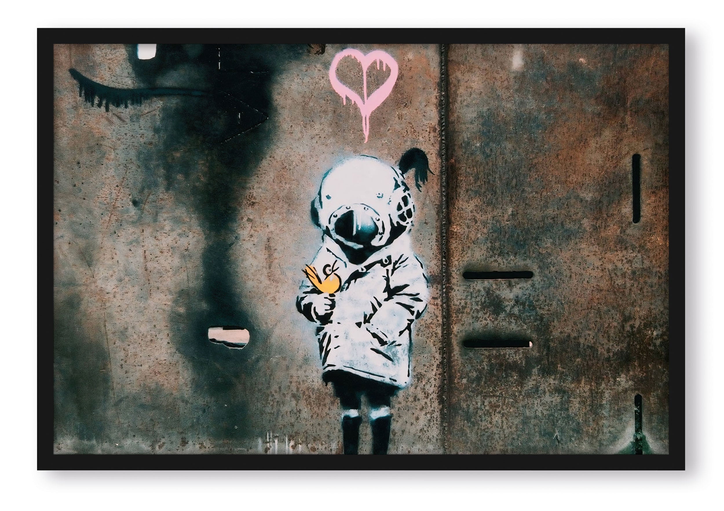 Banksy - Girl in Space, Poster im Rahmen