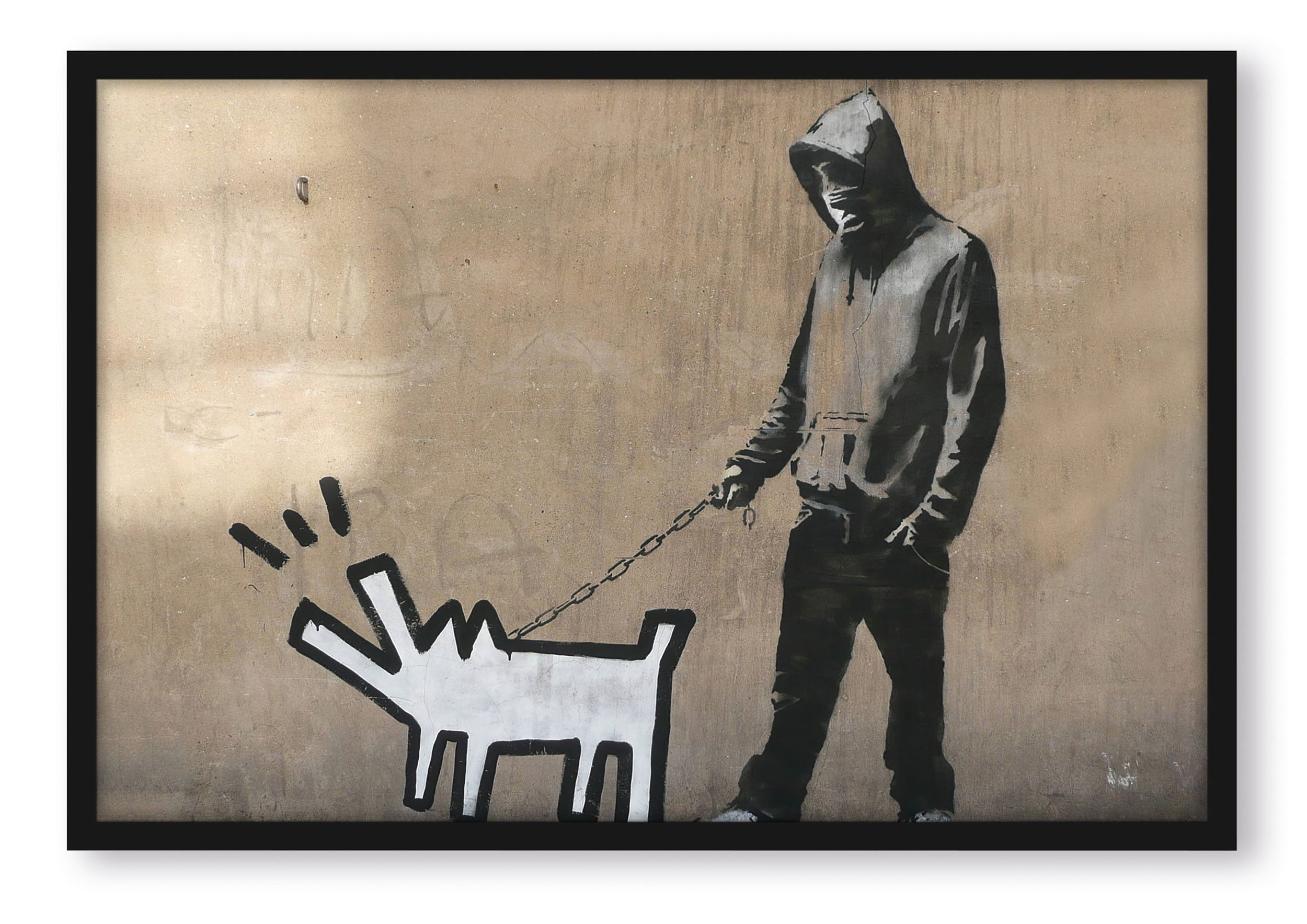 Banksy - Dog Walking, Poster im Rahmen