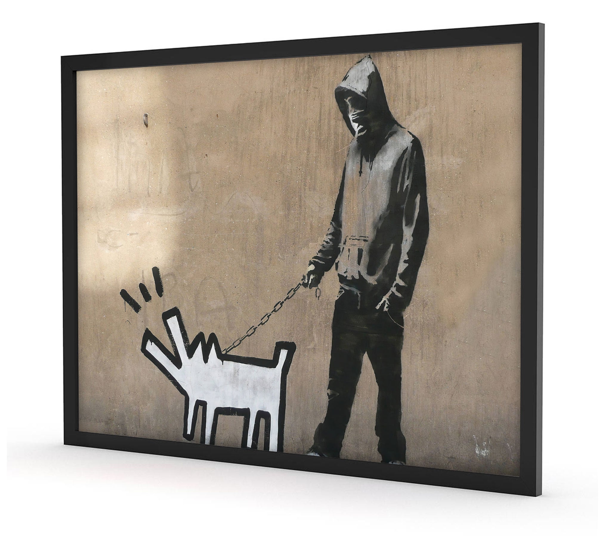 Banksy - Dog Walking, Poster im Rahmen