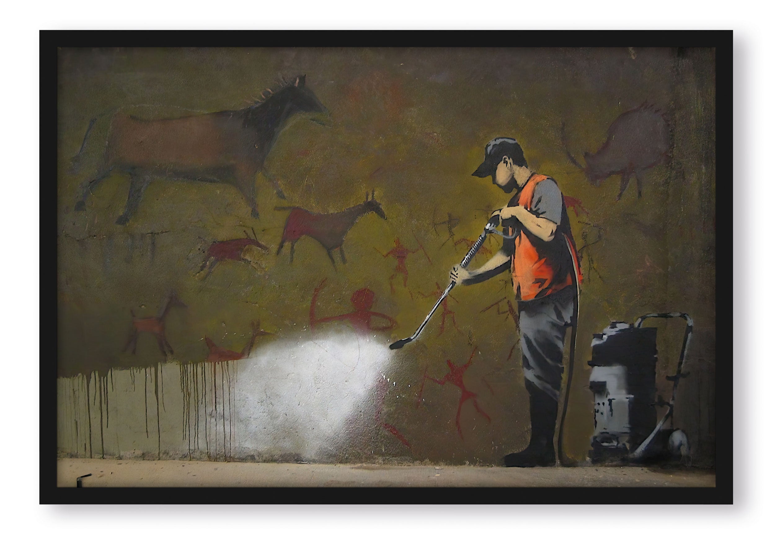 Banksy - Mann mit Kärcher , Poster im Rahmen