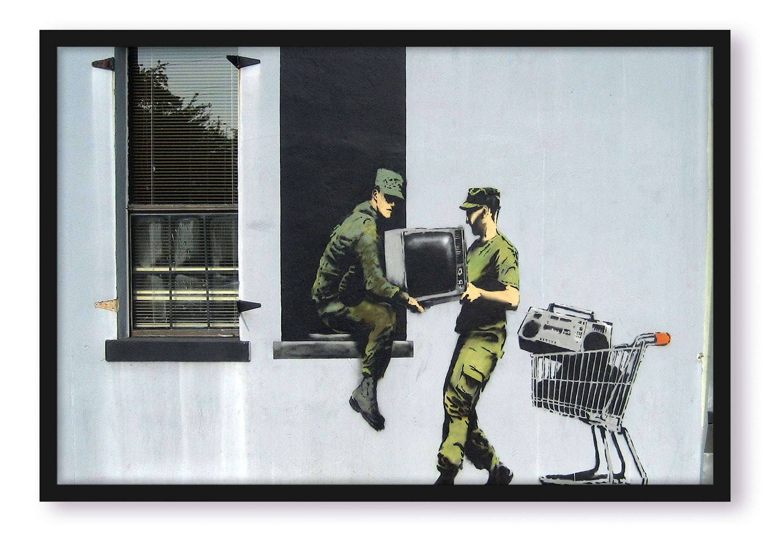 Banksy - Looting Soldiers, Poster im Rahmen