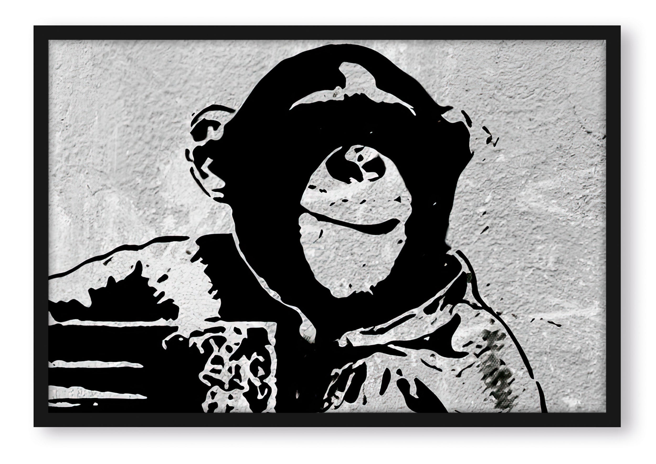 Banksy - Lächelnder Affe, Poster im Rahmen