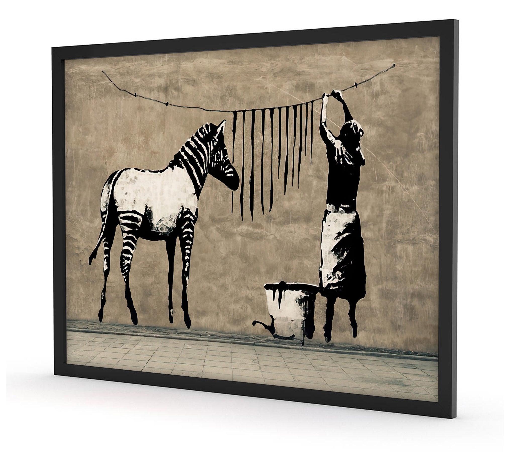 Banksy - Zebrastreifen waschen, Poster im Rahmen