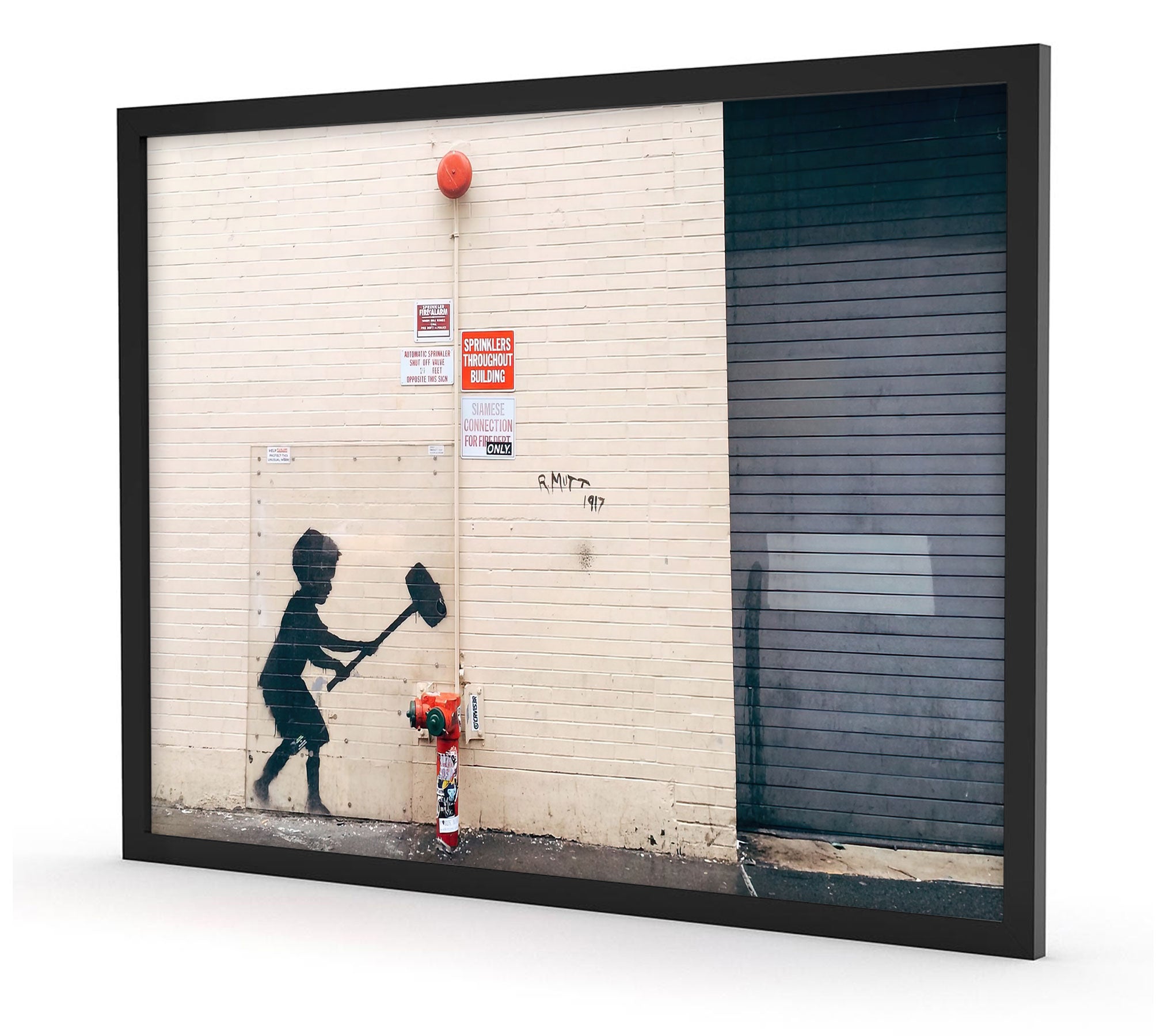 Banksy - Kind mit Hammer, Poster im Rahmen