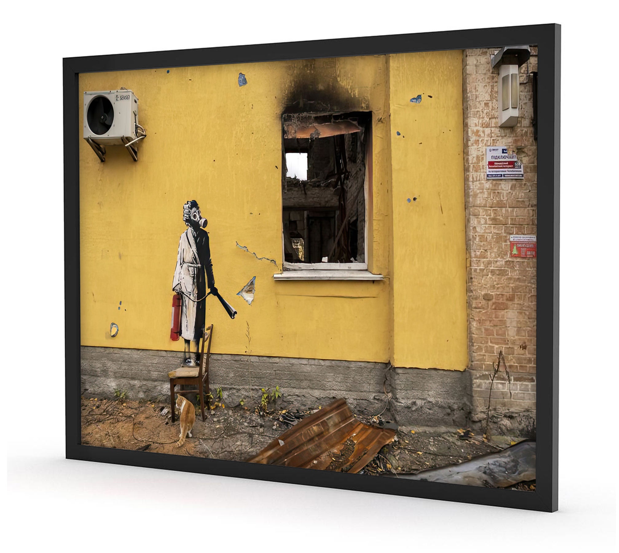 Banksy - Mann legt Brand, Poster im Rahmen