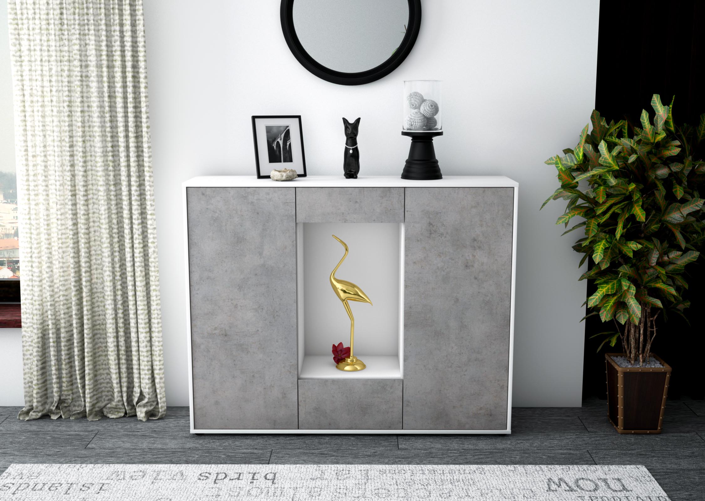 Highboard - Nova - Design Industrie Stil - Freistehend mit Push to Open 136 cm Weiss