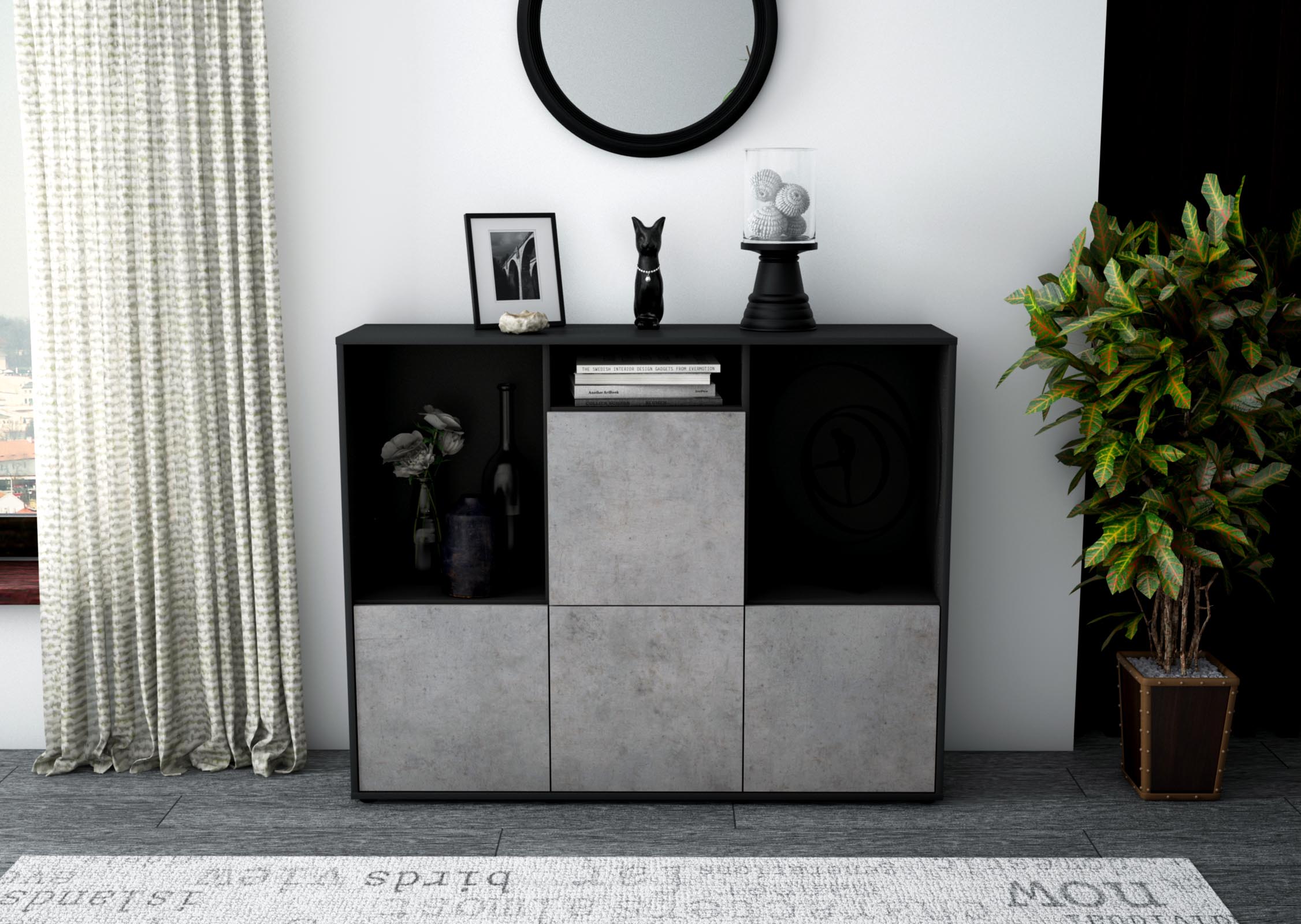 Highboard - Saskia - Design Industrie Stil - Freistehend mit Push to Open 136 cm Anthrazit