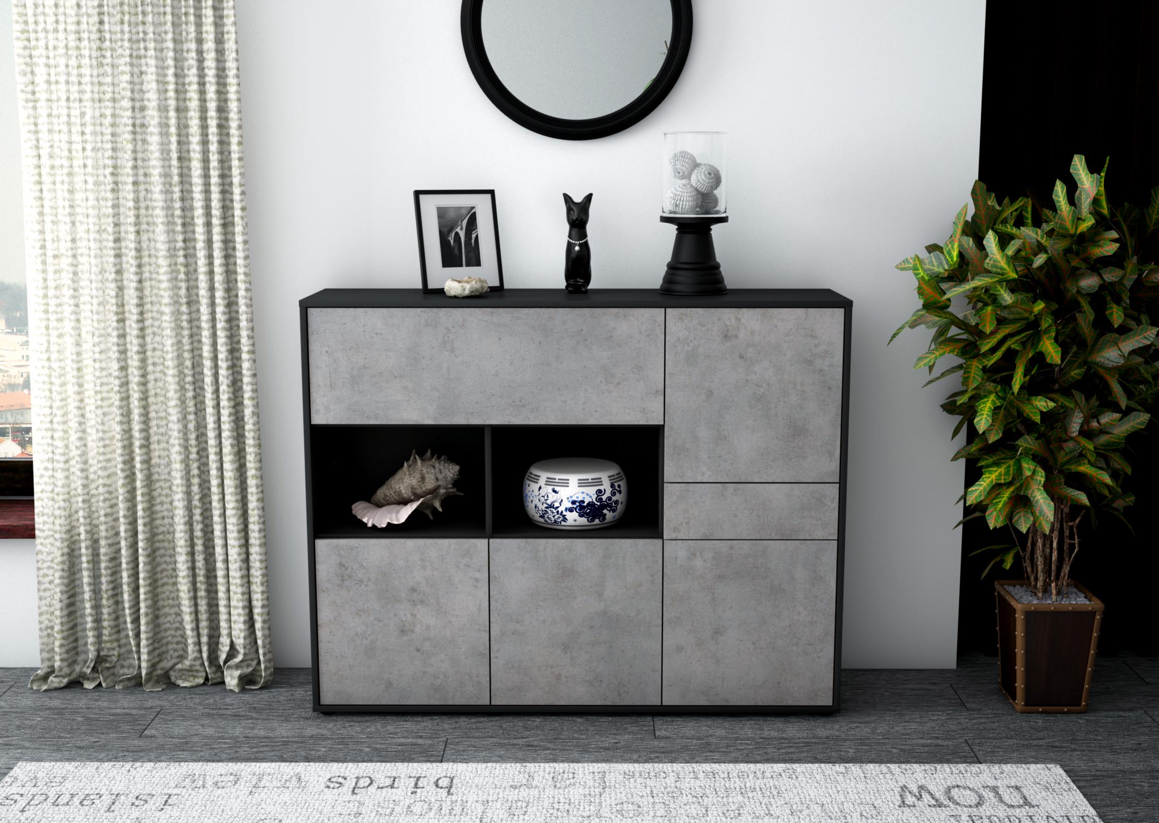 Highboard - Valeria - Design Industrie Stil - Freistehend mit Push to Open 136 cm Anthrazit