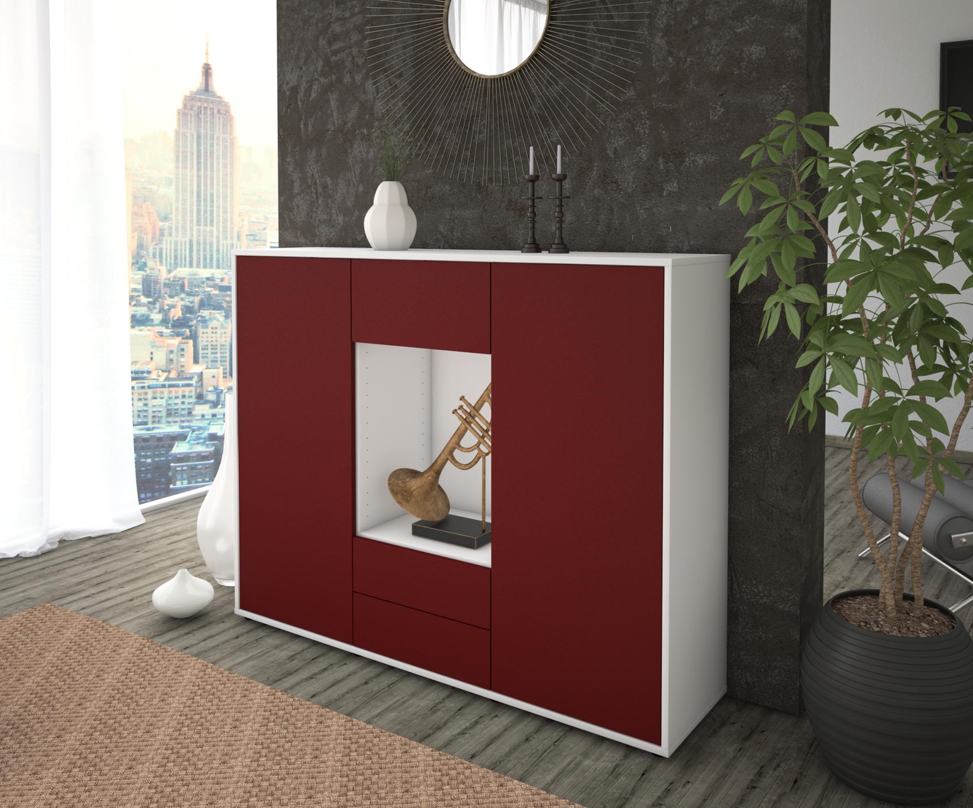 Highboard - Norina - Design Farbakzent - Freistehend mit Push to Open 136 cm Weiss