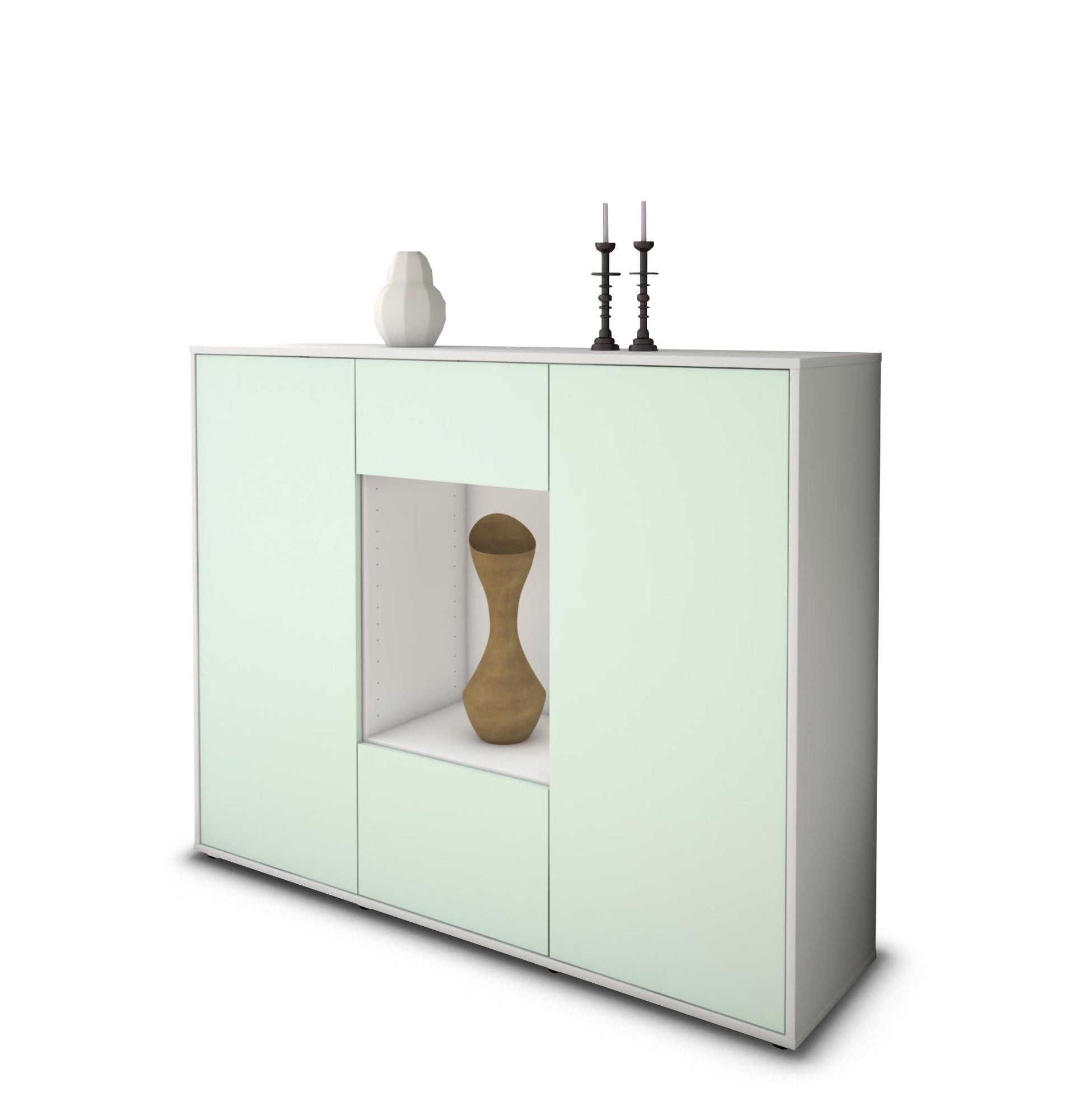 Highboard - Mara - Design Farbakzent - Freistehend mit Push to Open 136 cm Weiss
