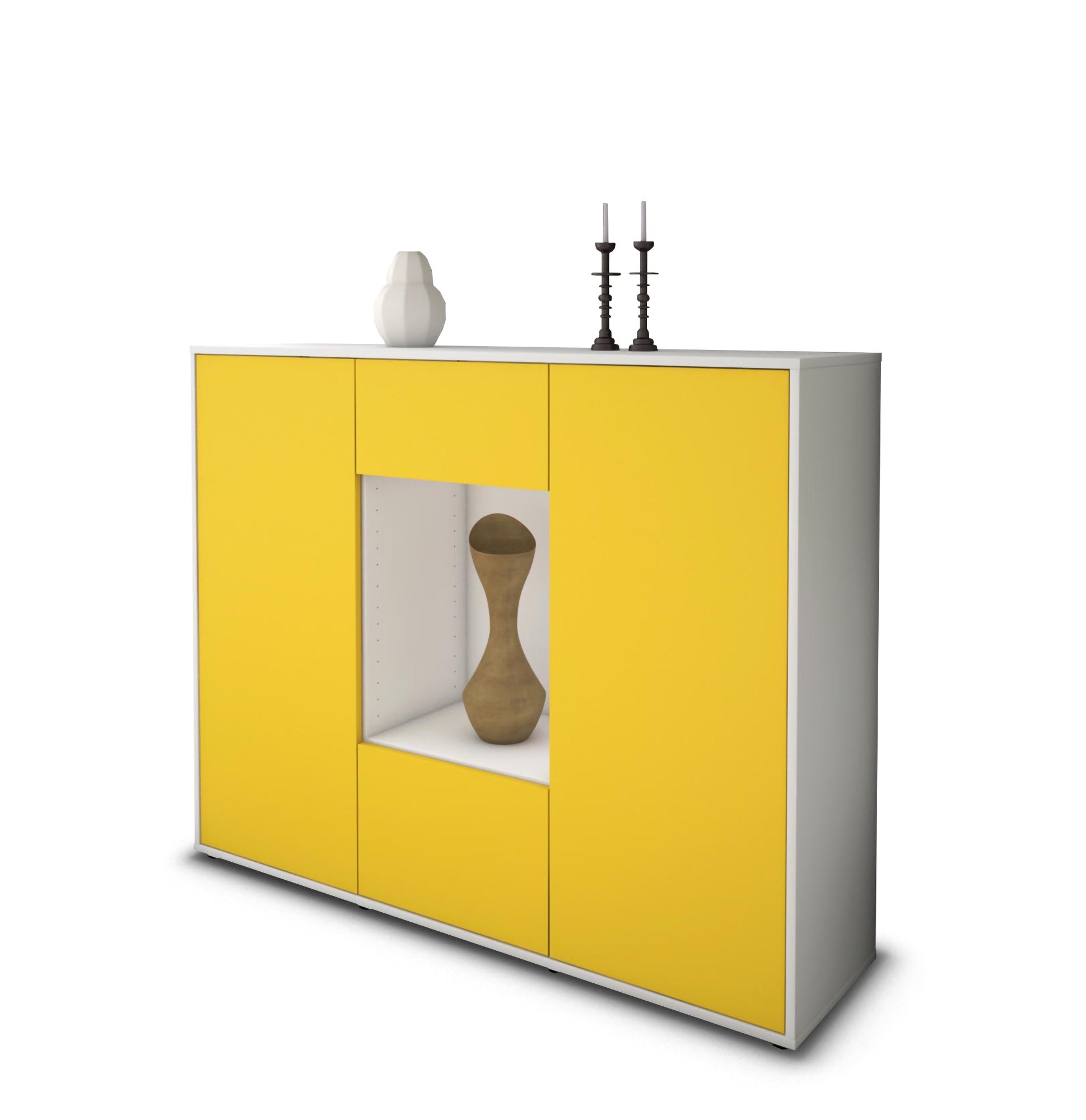 Highboard - Mara - Design Farbakzent - Freistehend mit Push to Open 136 cm Weiss