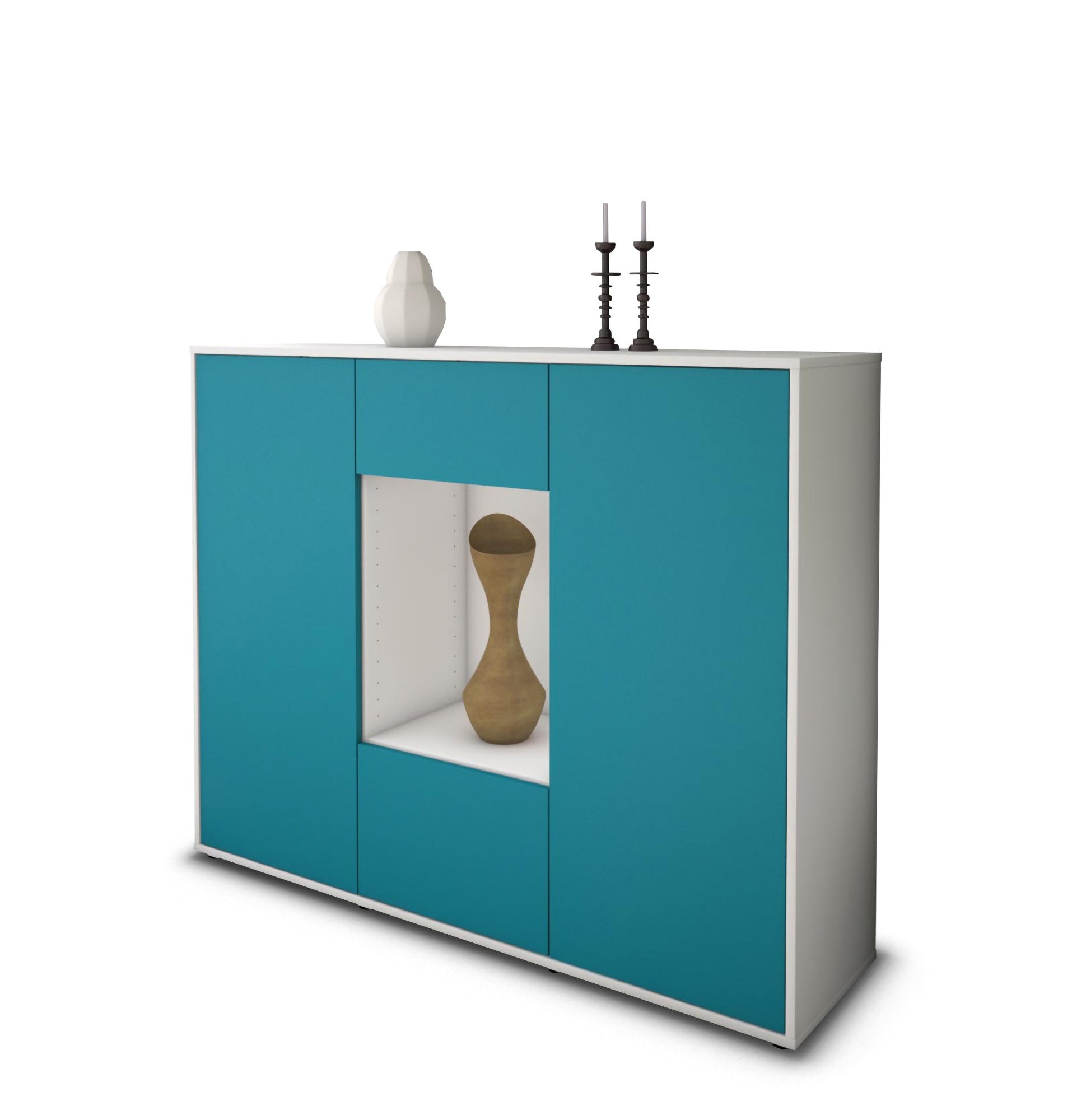 Highboard - Mara - Design Farbakzent - Freistehend mit Push to Open 136 cm Weiss